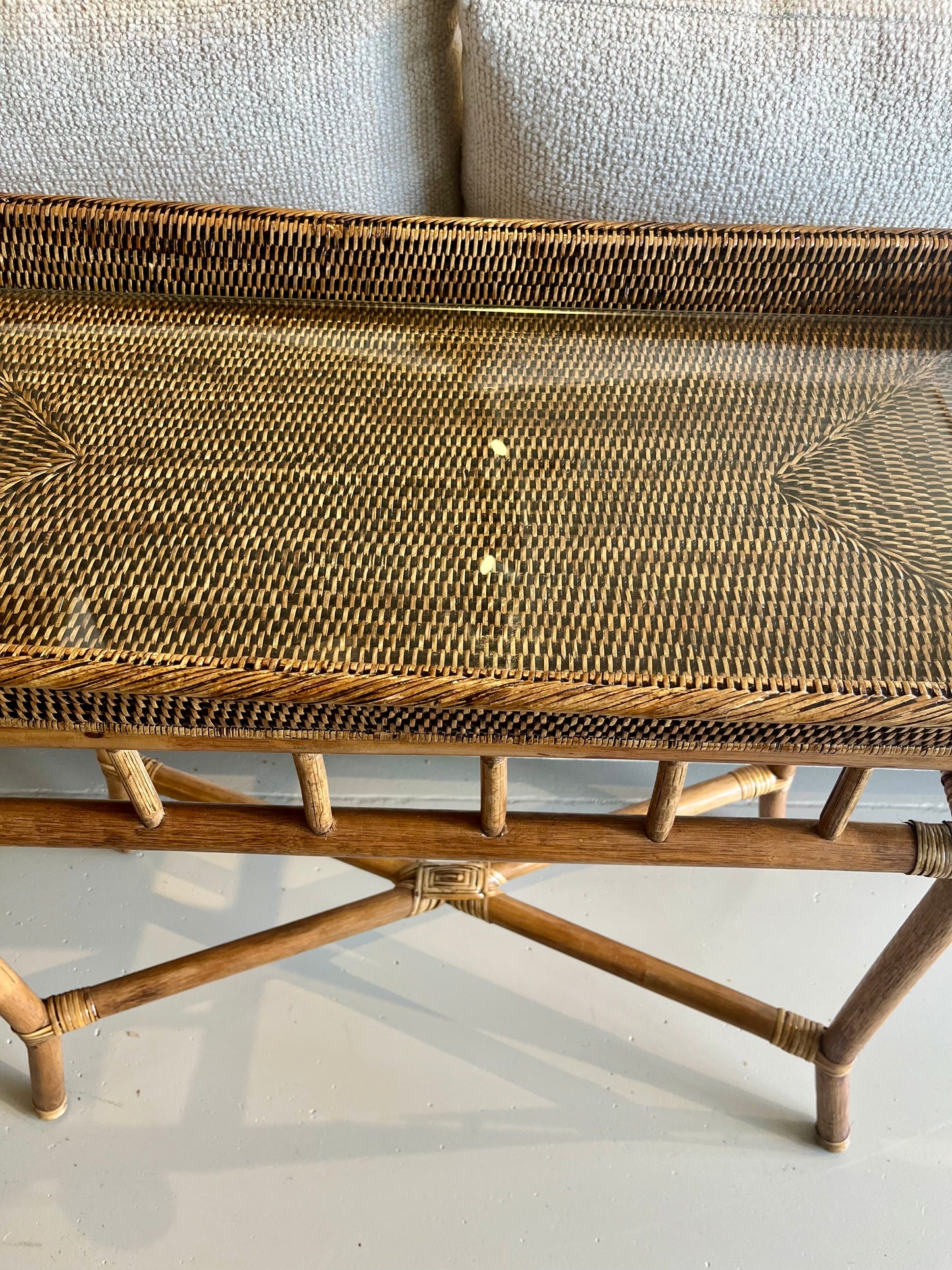 Rattan Console Table with Glass top
