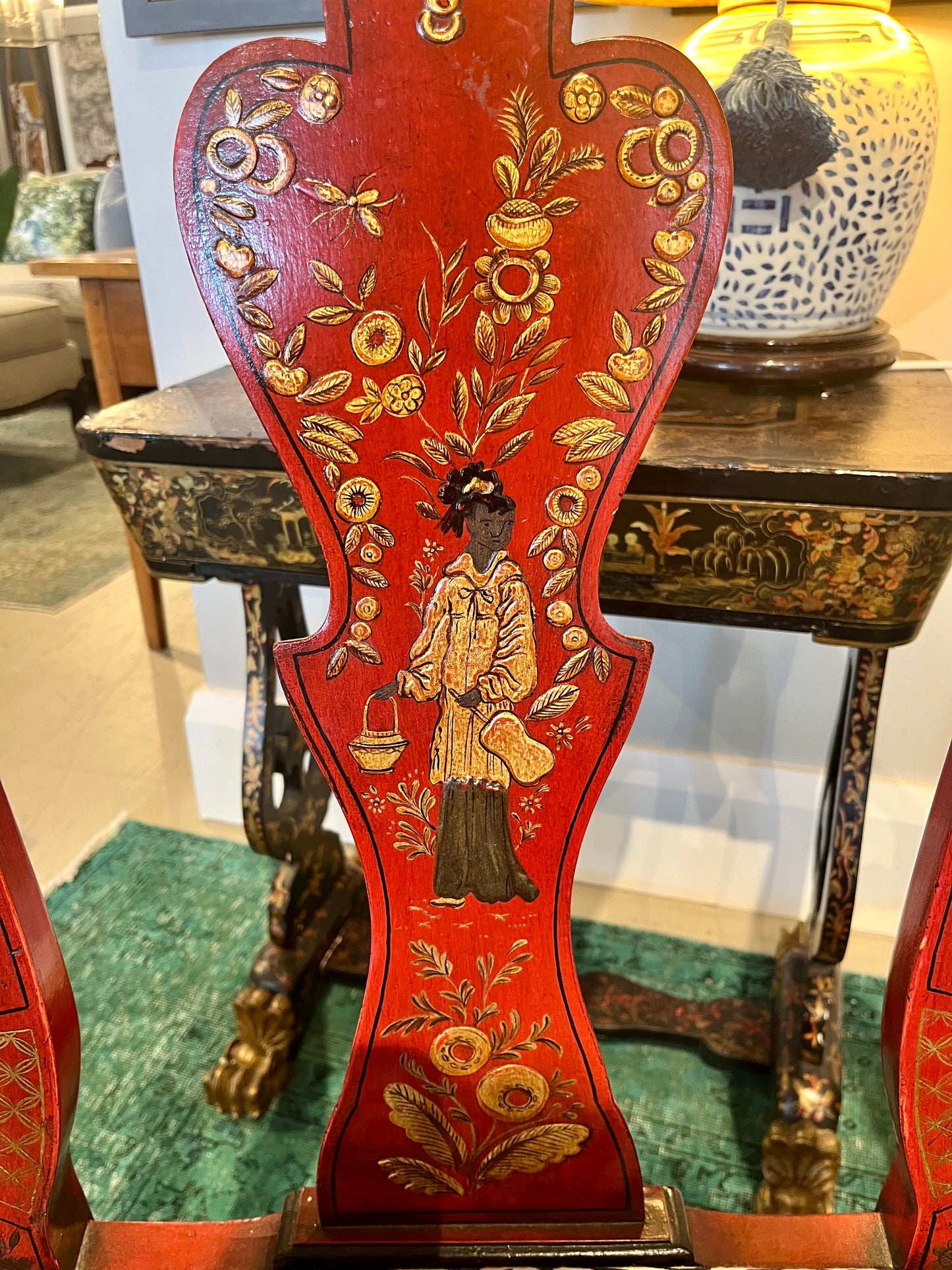 Handpainted Red & Gold Oriental Splat back Chair