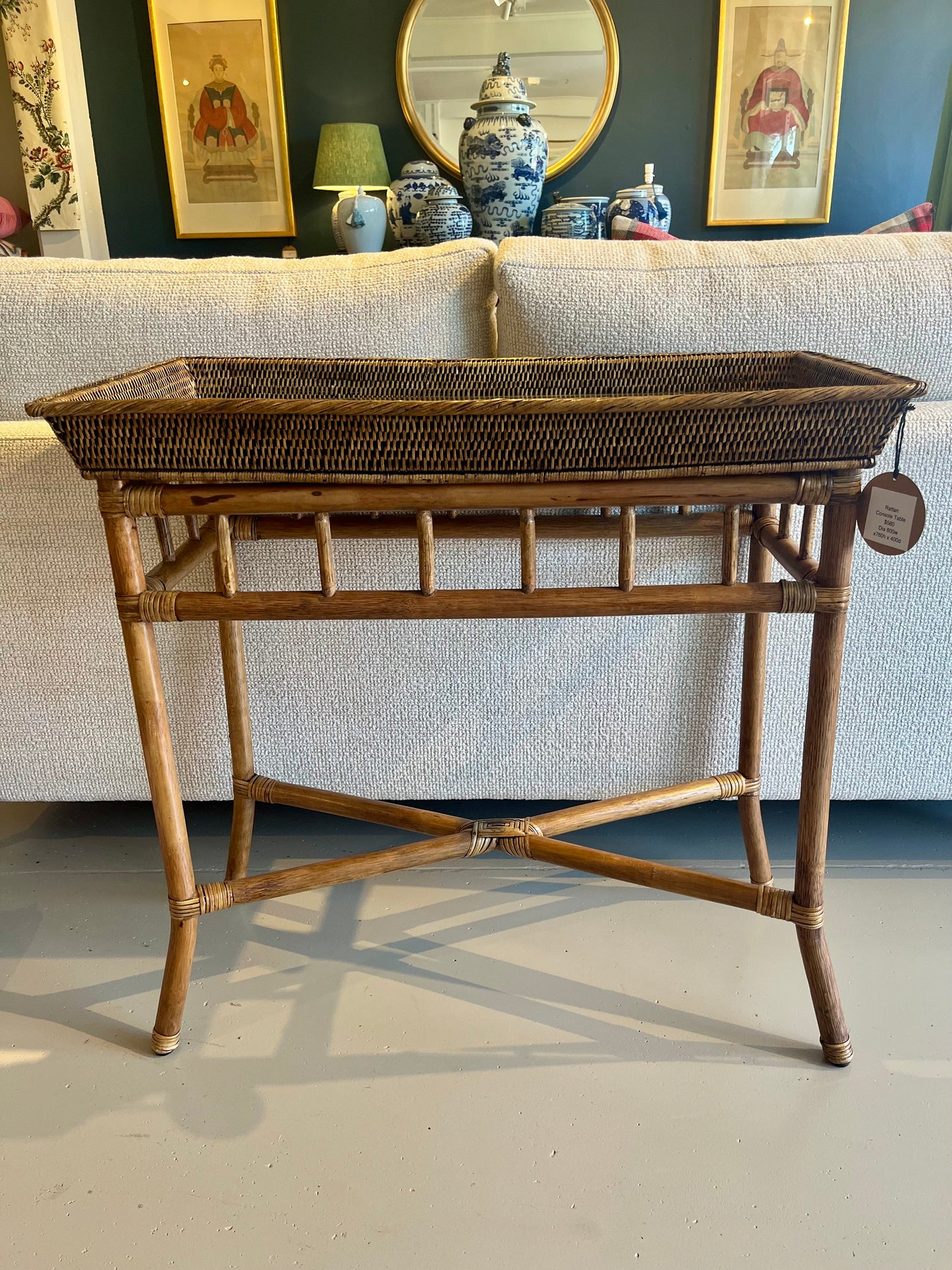 Rattan Console Table with Glass top