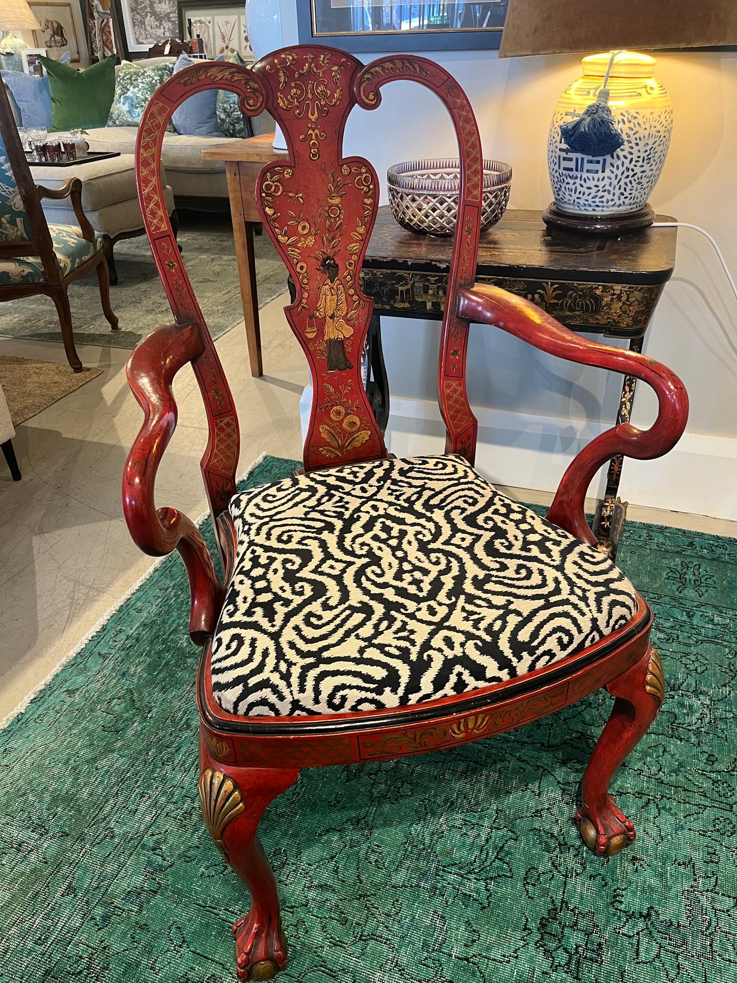 Handpainted Red & Gold Oriental Splat back Chair