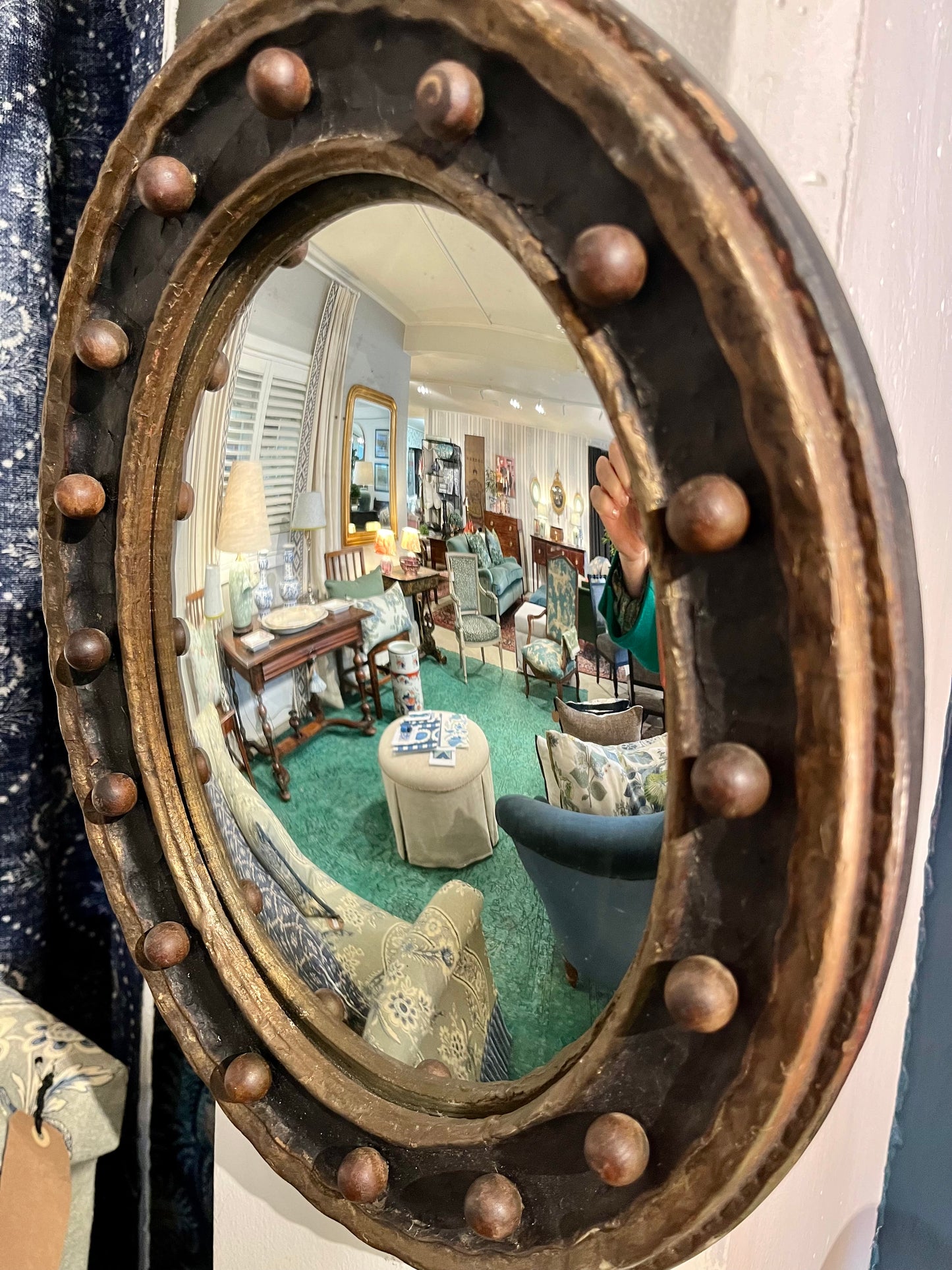 Georgian Oval Convex Mirror - black & gold gilt