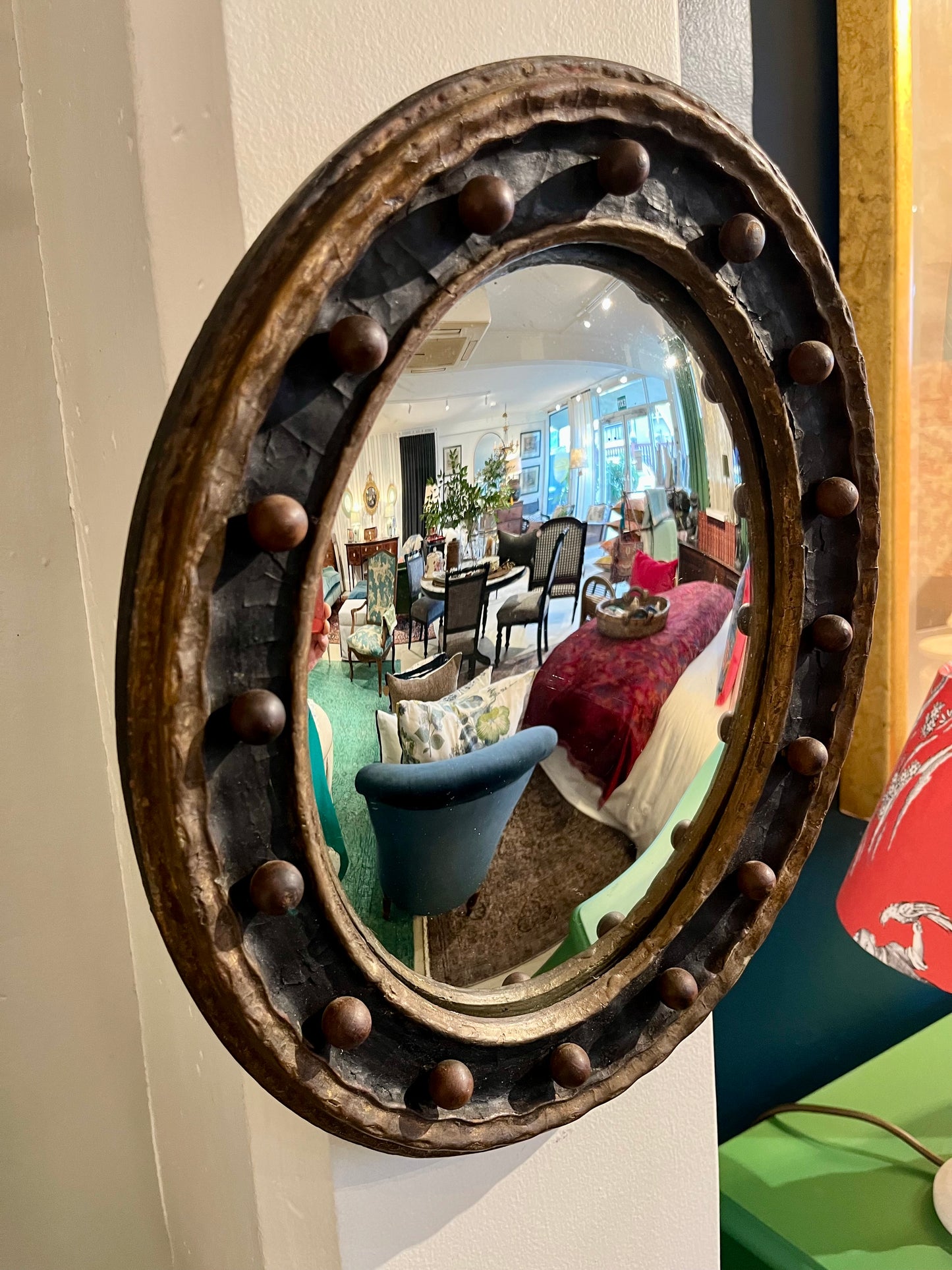 Georgian Oval Convex Mirror - black & gold gilt