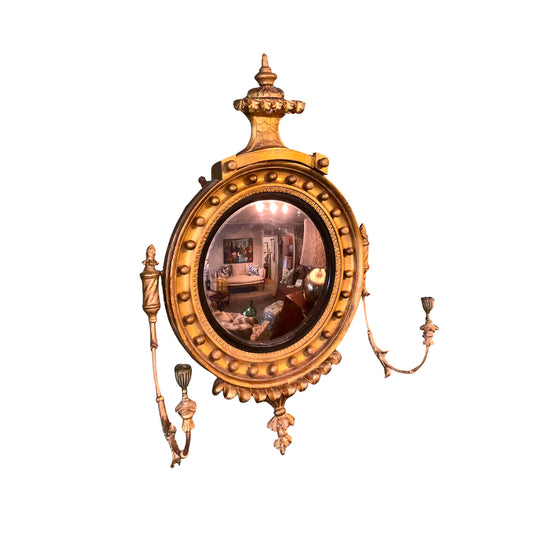 Georgian Regency Convex Mirror with Candle Sconces
