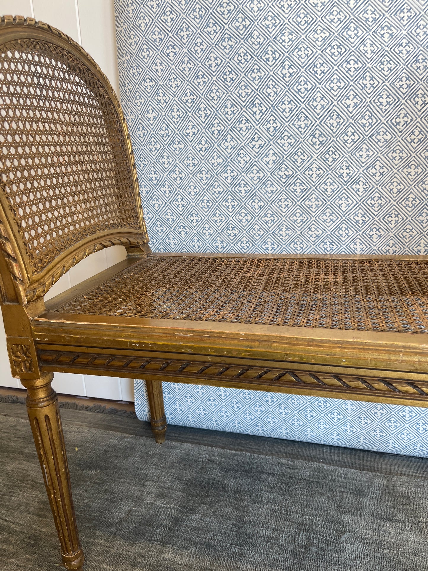 Water Gilded & Rattan Louis Loveseat