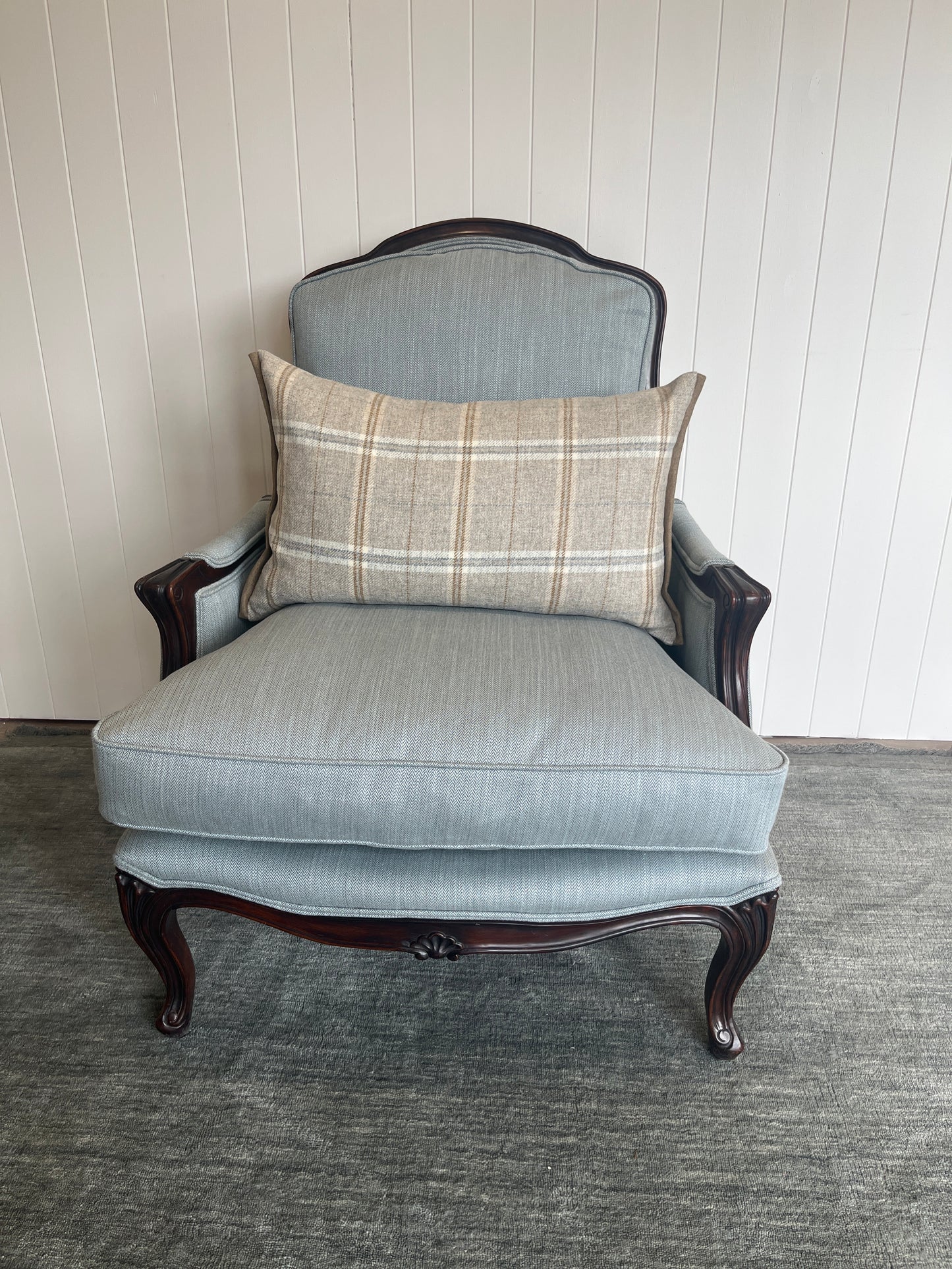 New Oak Framed & Herringbone Pair of Louis Chairs