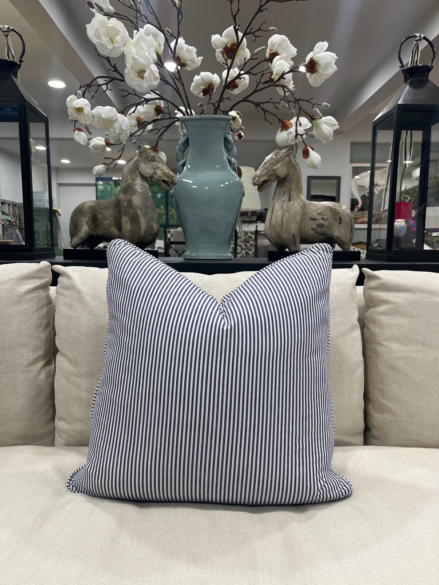 Blue & White PinStripe Indian Cotton Cushion