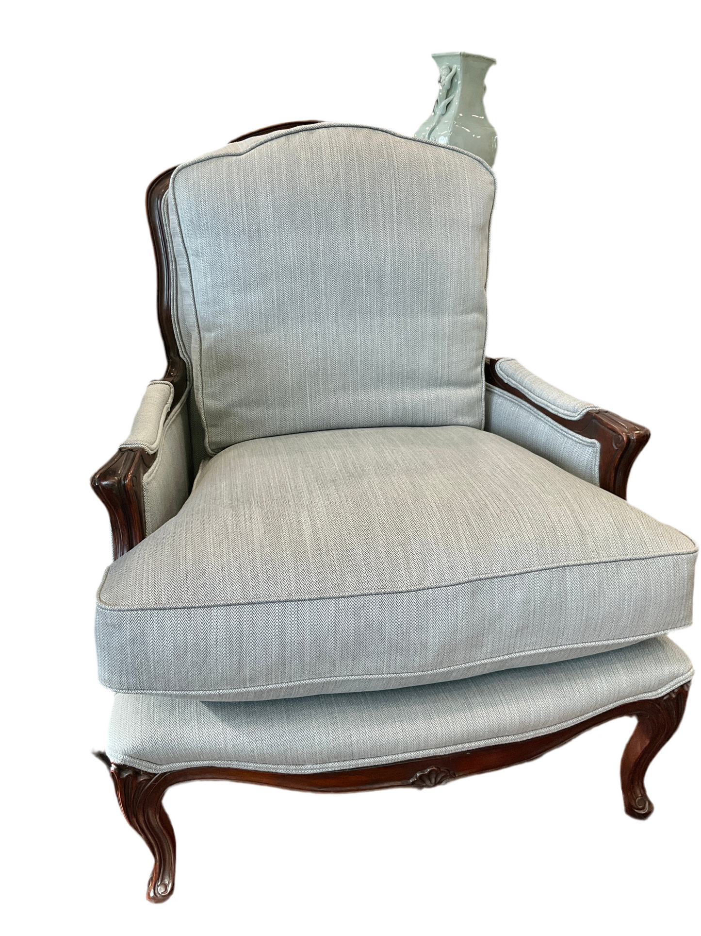 New Oak Framed & Herringbone Pair of Louis Chairs