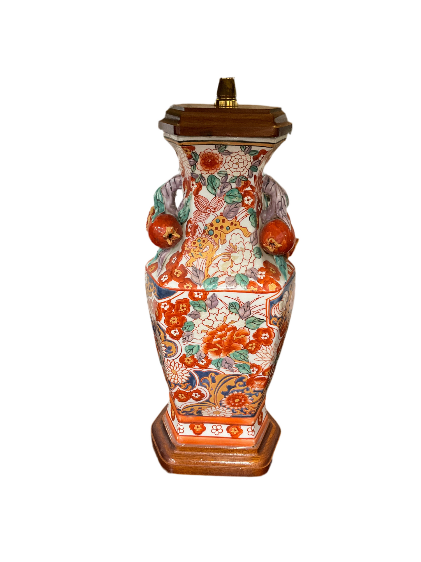 Antique Chinese Pomegranate handle Oriental table lamp
