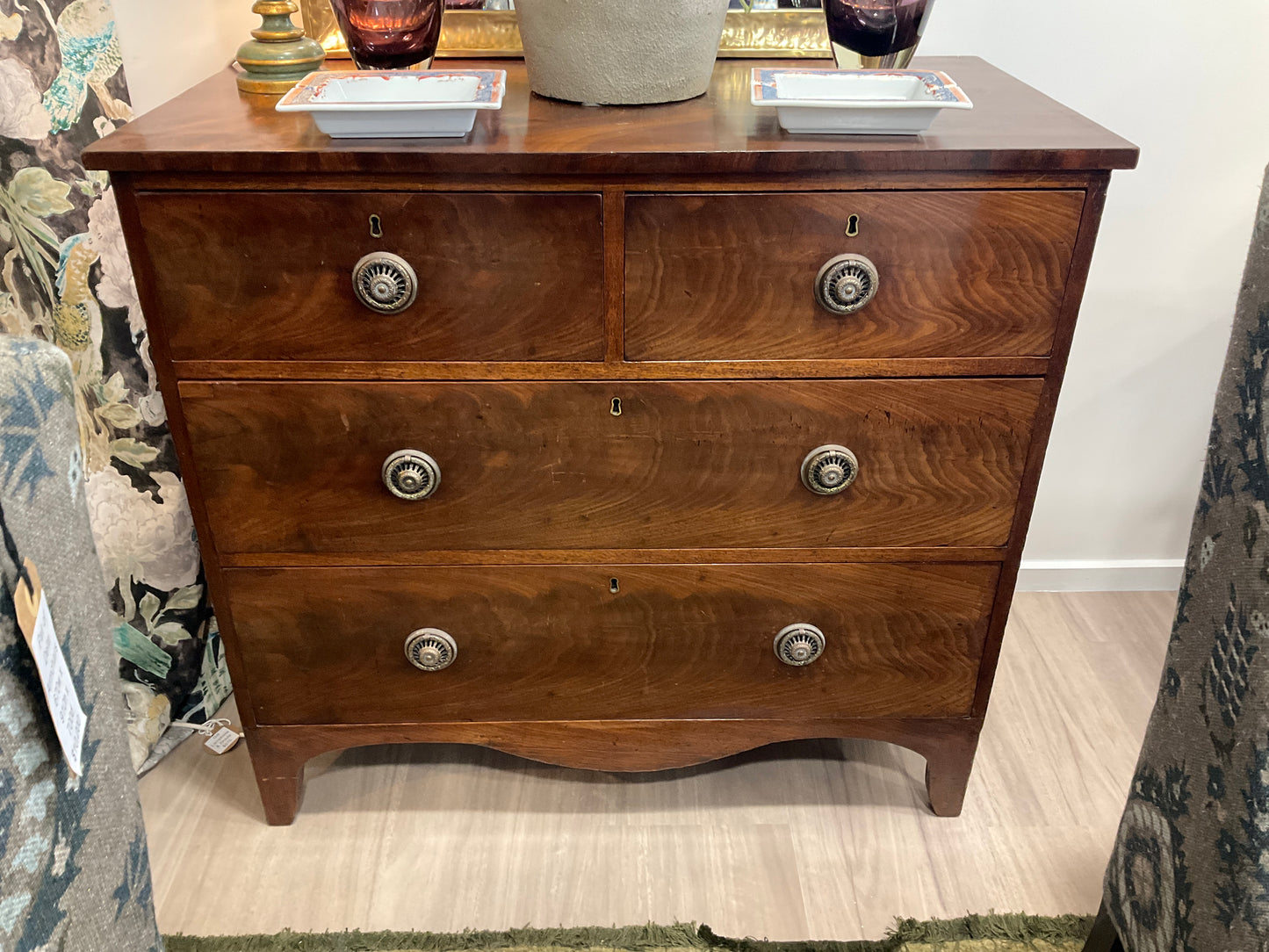 Georgian flame mahogany 2 short and two long chest of drawers