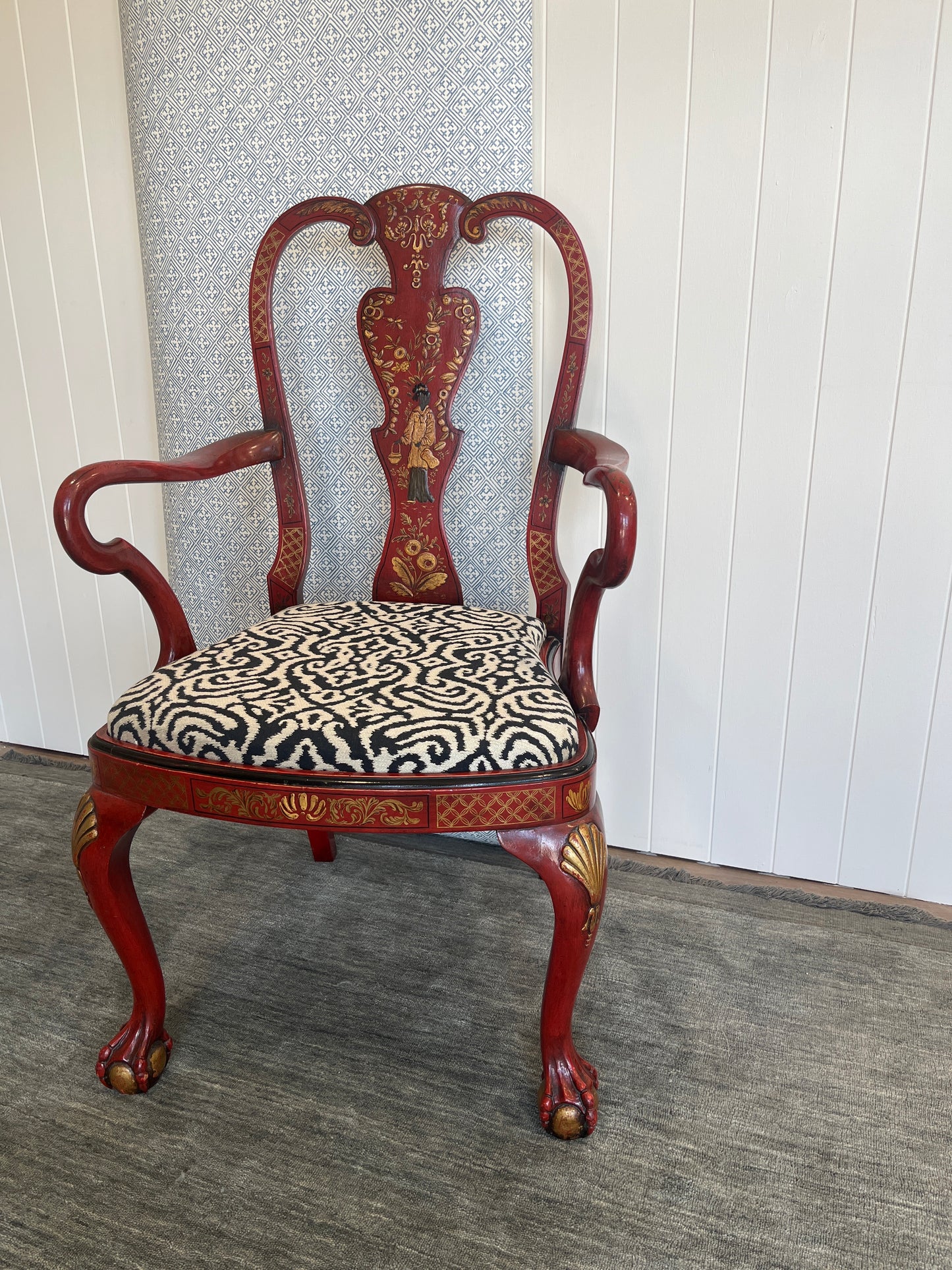 Handpainted Red & Gold Oriental Splat Back Chair