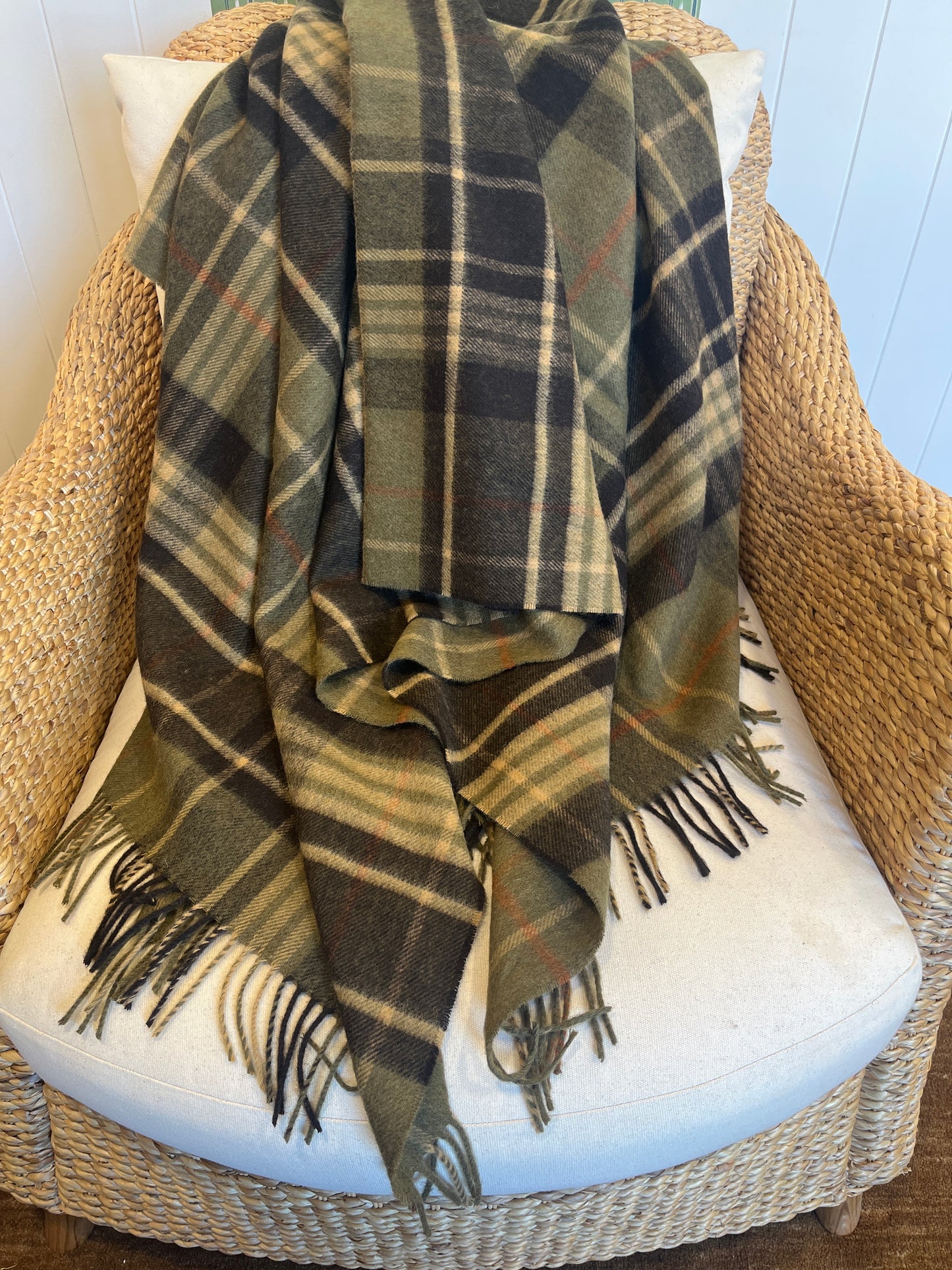 Estate Plaid Olive Merino Throw