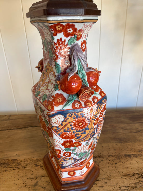 Antique Chinese Pomegranate Handle Oriental Table Lamp