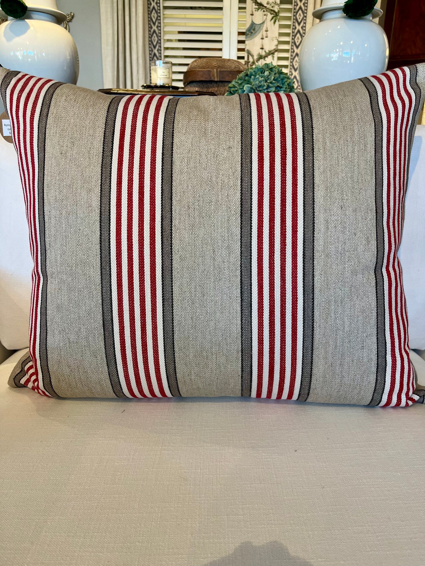 Romo Red & Taupe Stripe Cushion