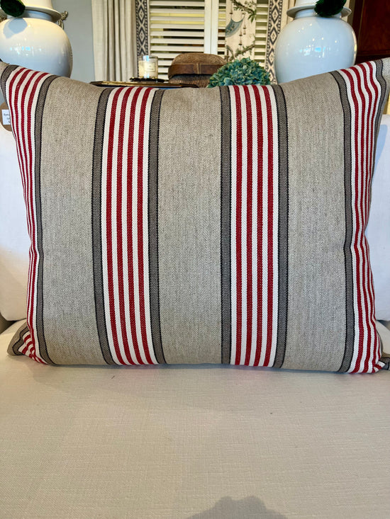 Romo Red & Taupe Stripe Cushion