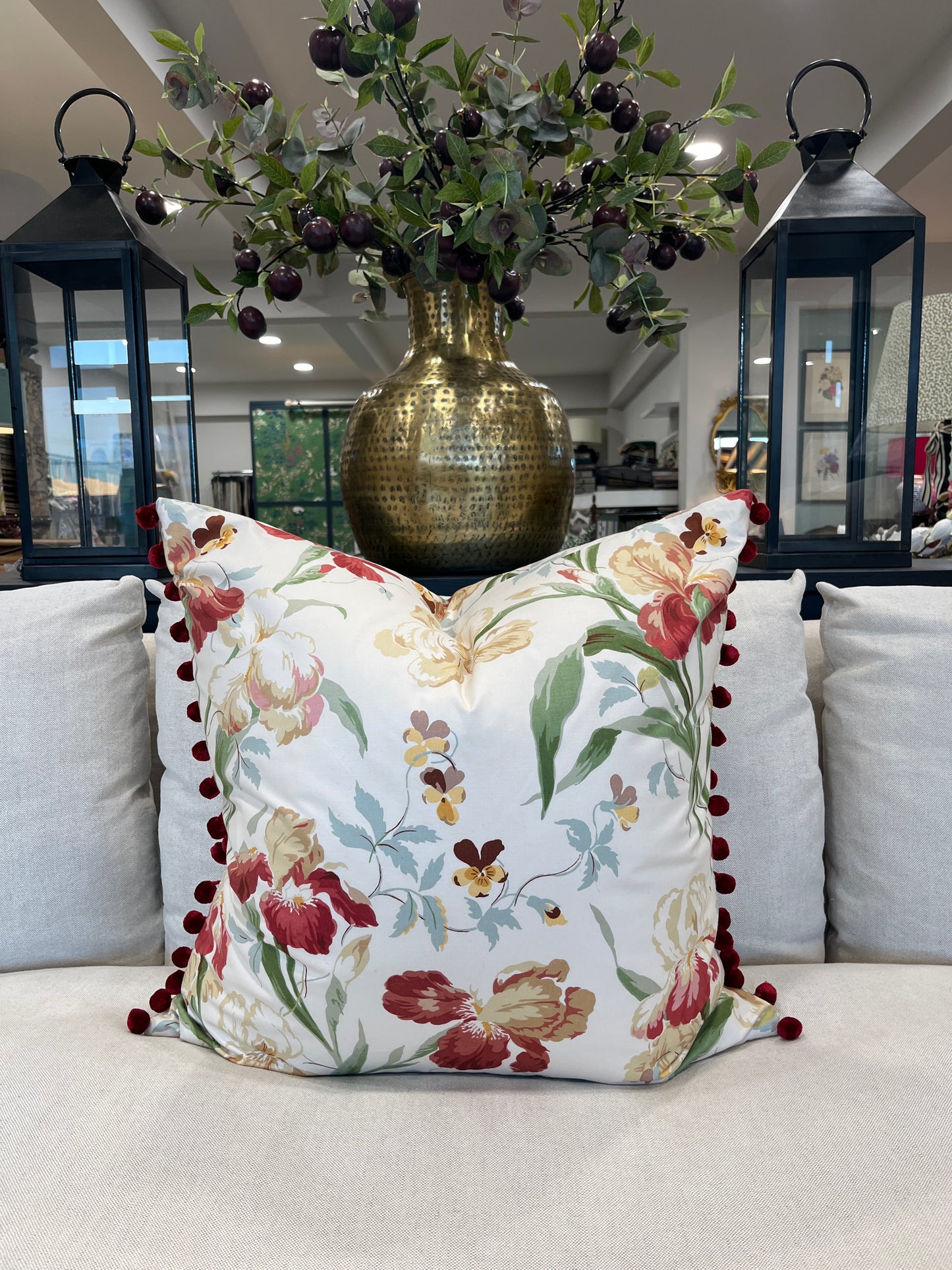 Colefax & Fowler Iris & Pompom Cushion