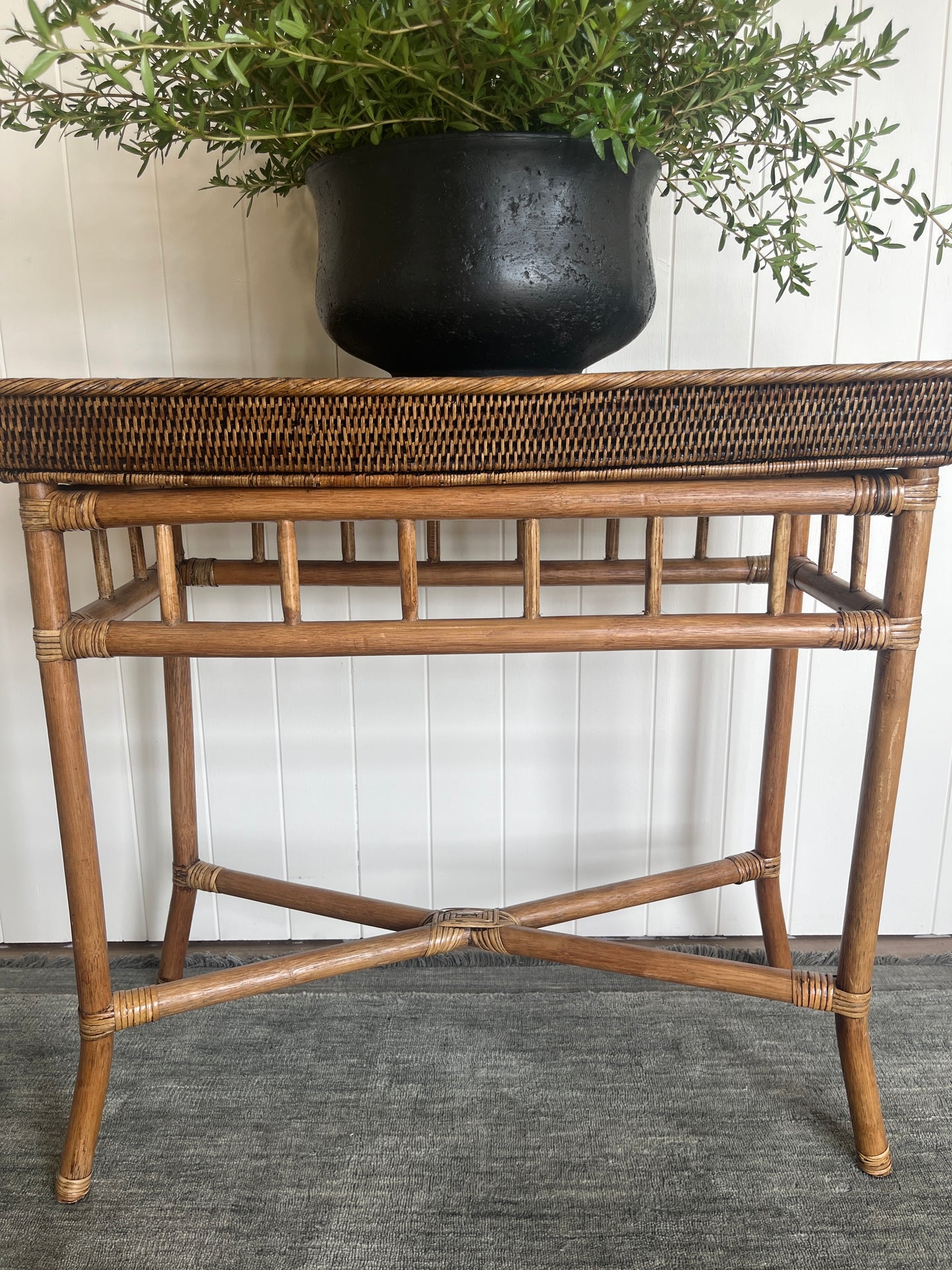 Rattan Console Table with Glass top