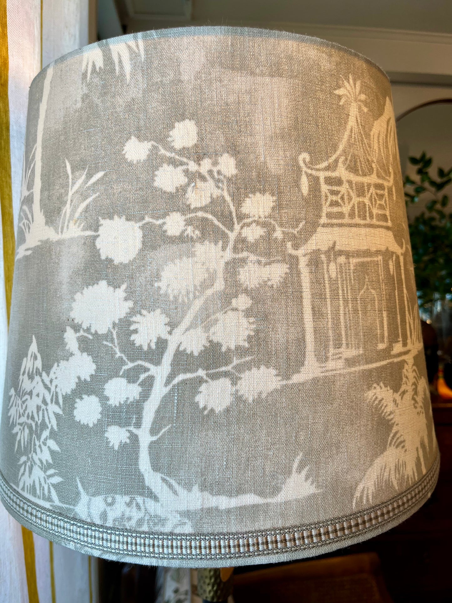 Elephant Linen Lampshade with mod trim detail around bottom edge