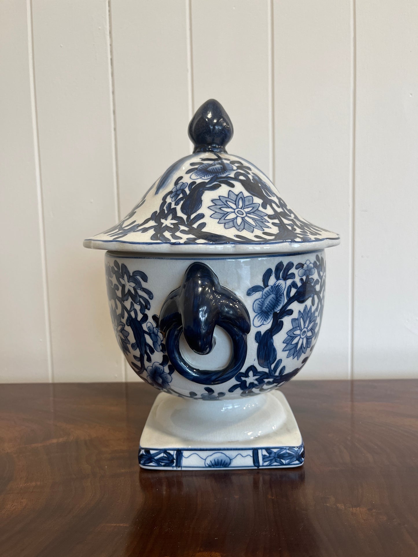 Oriental Blue and White Lidded Urn