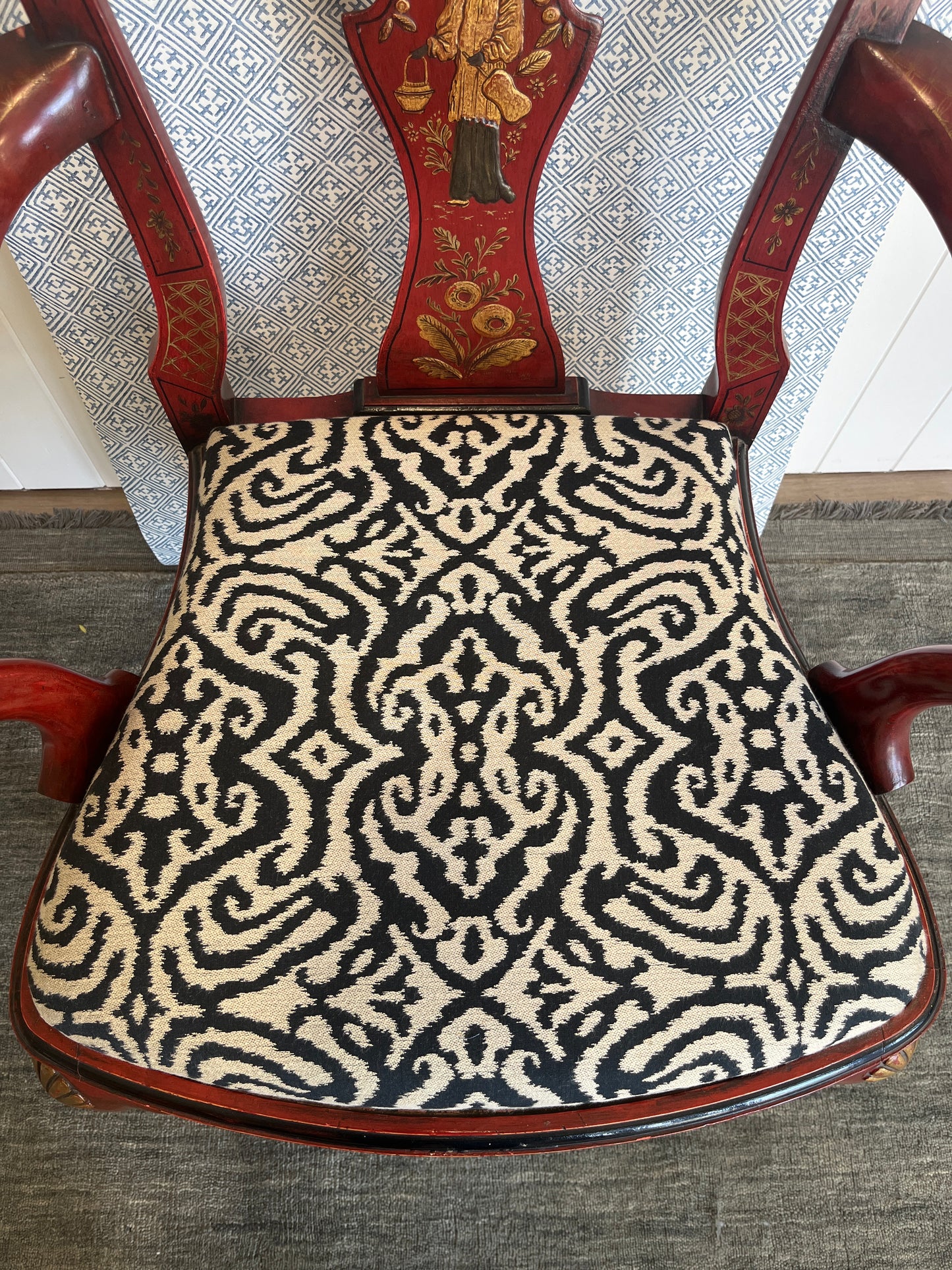 Handpainted Red & Gold Oriental Splat Back Chair