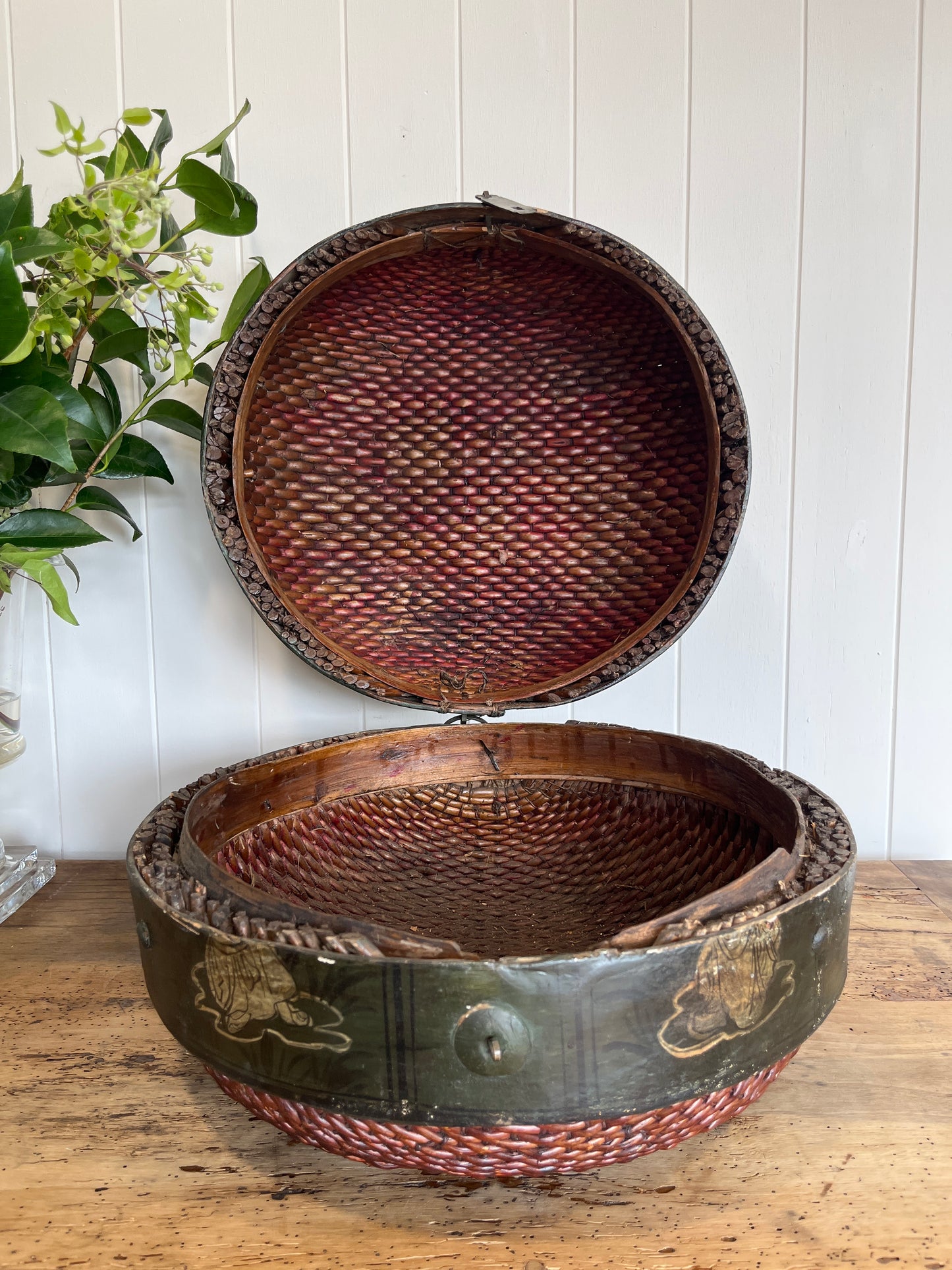 Woven Round Rattan Oriental decorative Box