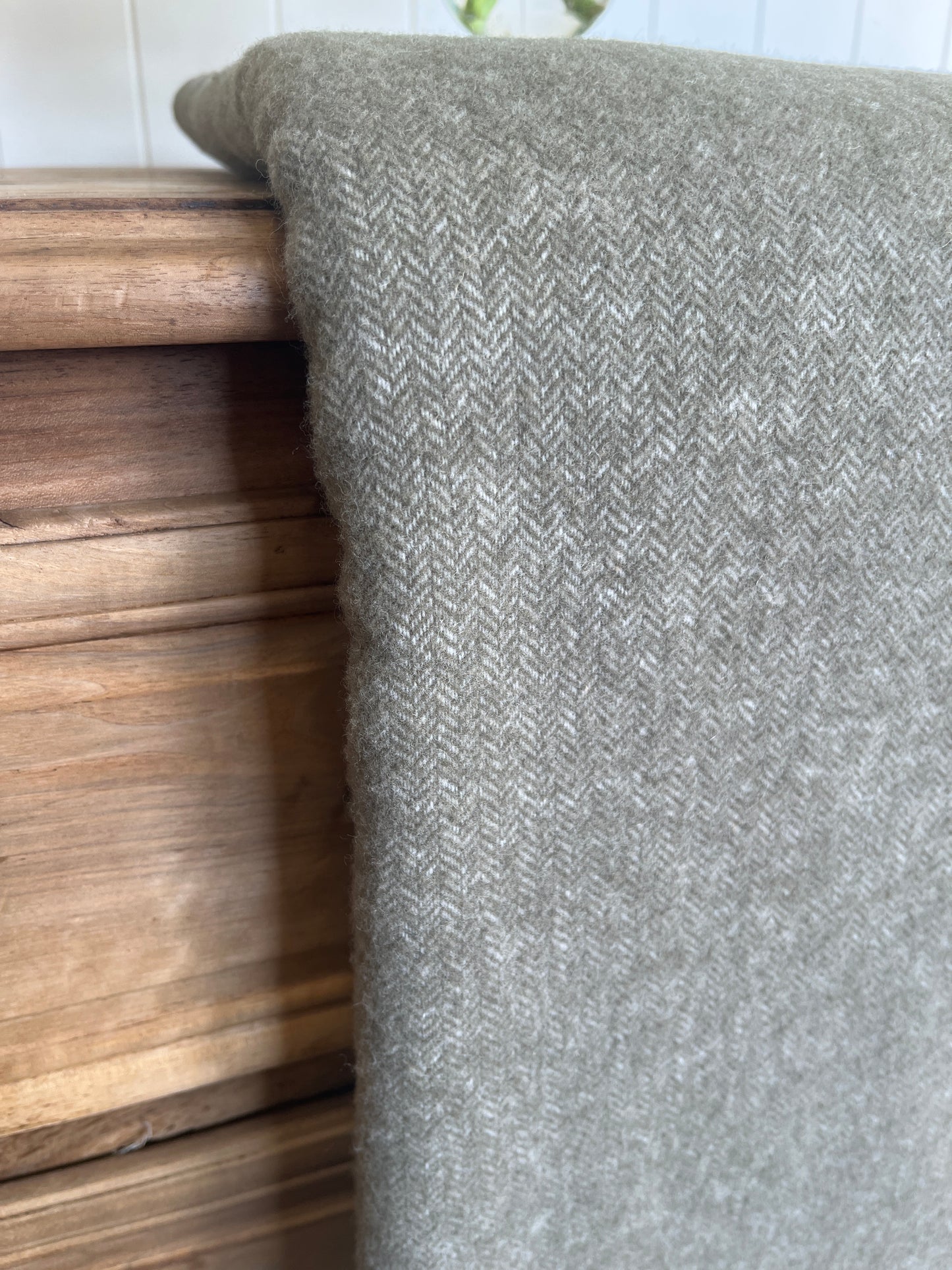 Olive Herringbone Merino Wool Throw
