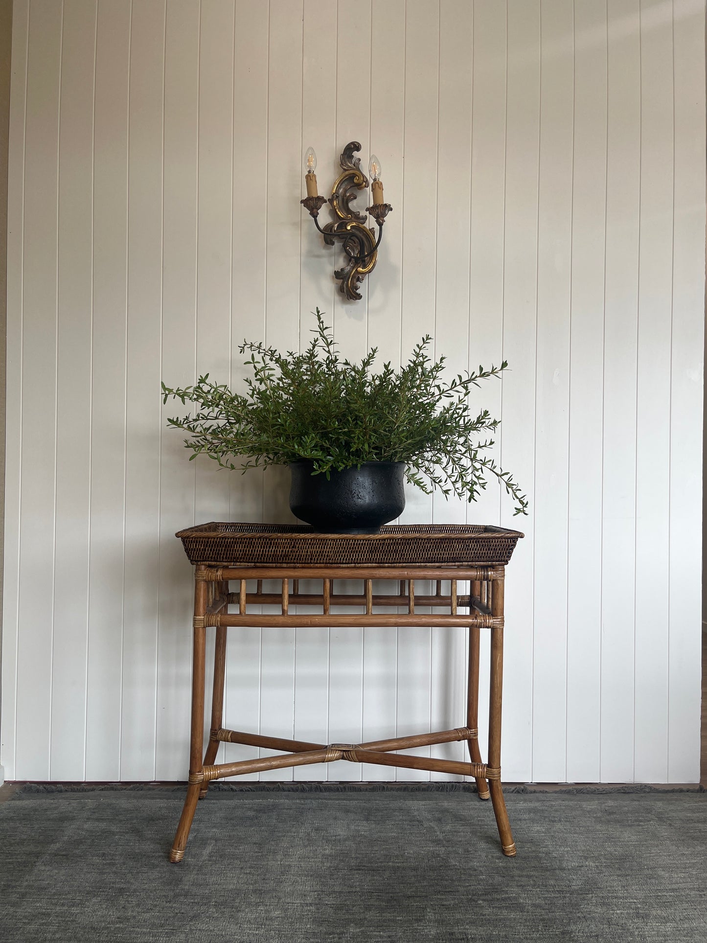 Rattan Console Table with Glass top