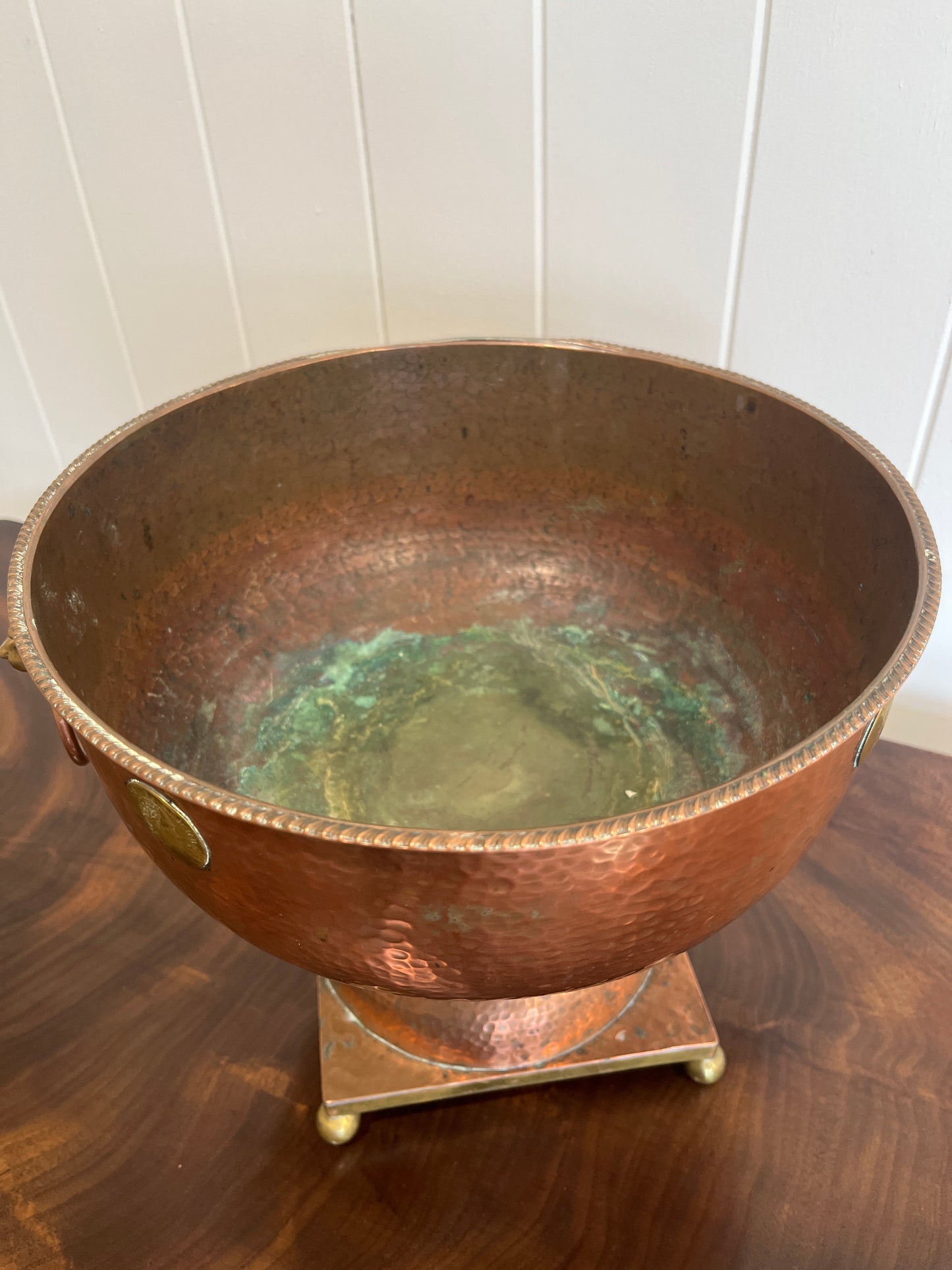 Copper punch Bowl with lions head handles