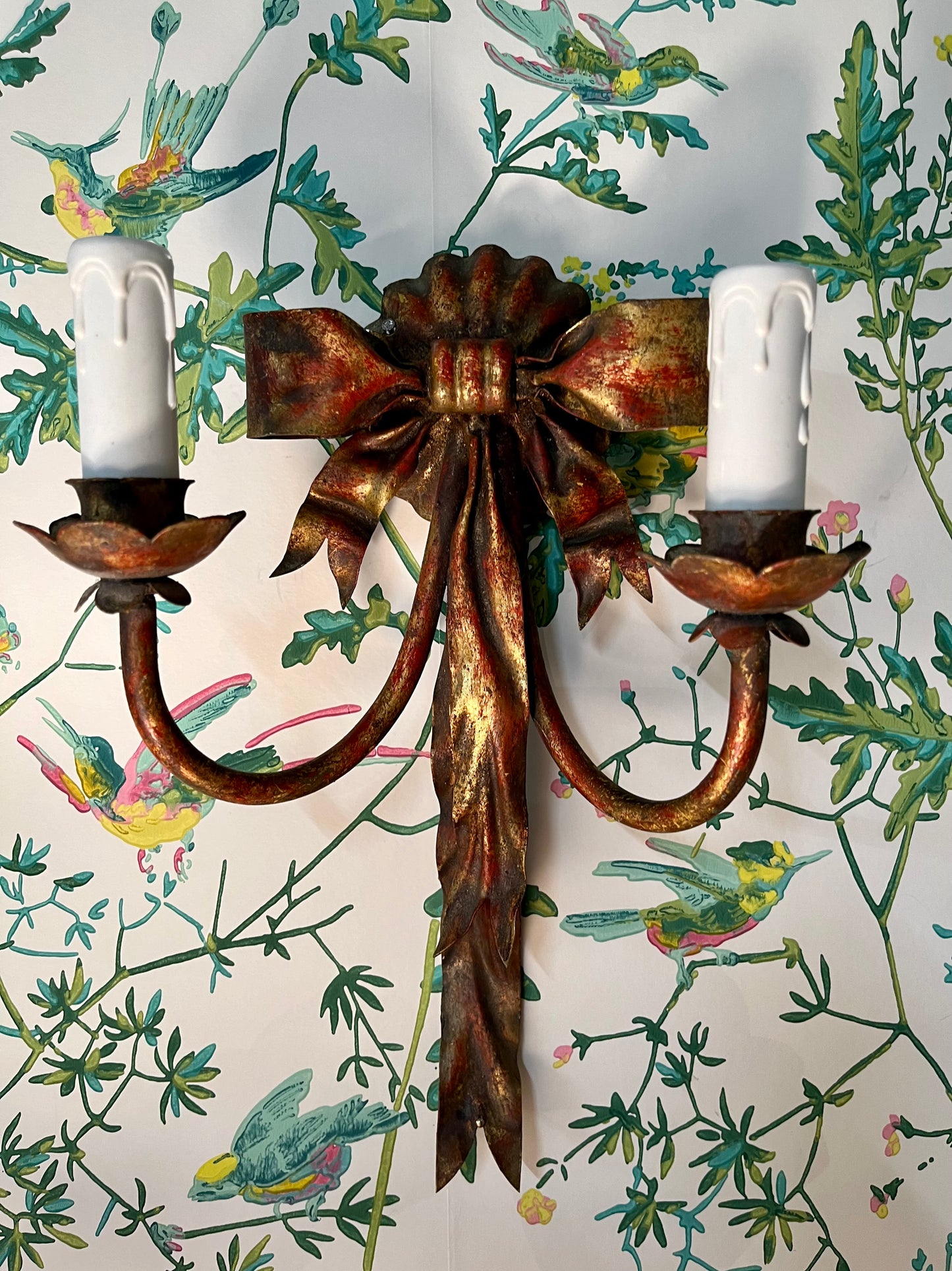 Pair of Gold Gilt Wall Ribbon & Bow Sconces