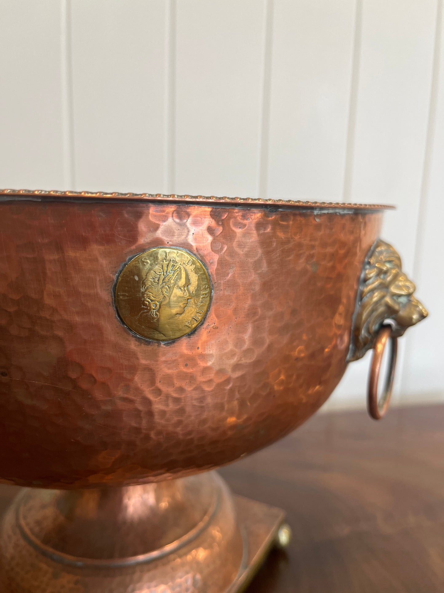 Copper punch Bowl with lions head handles