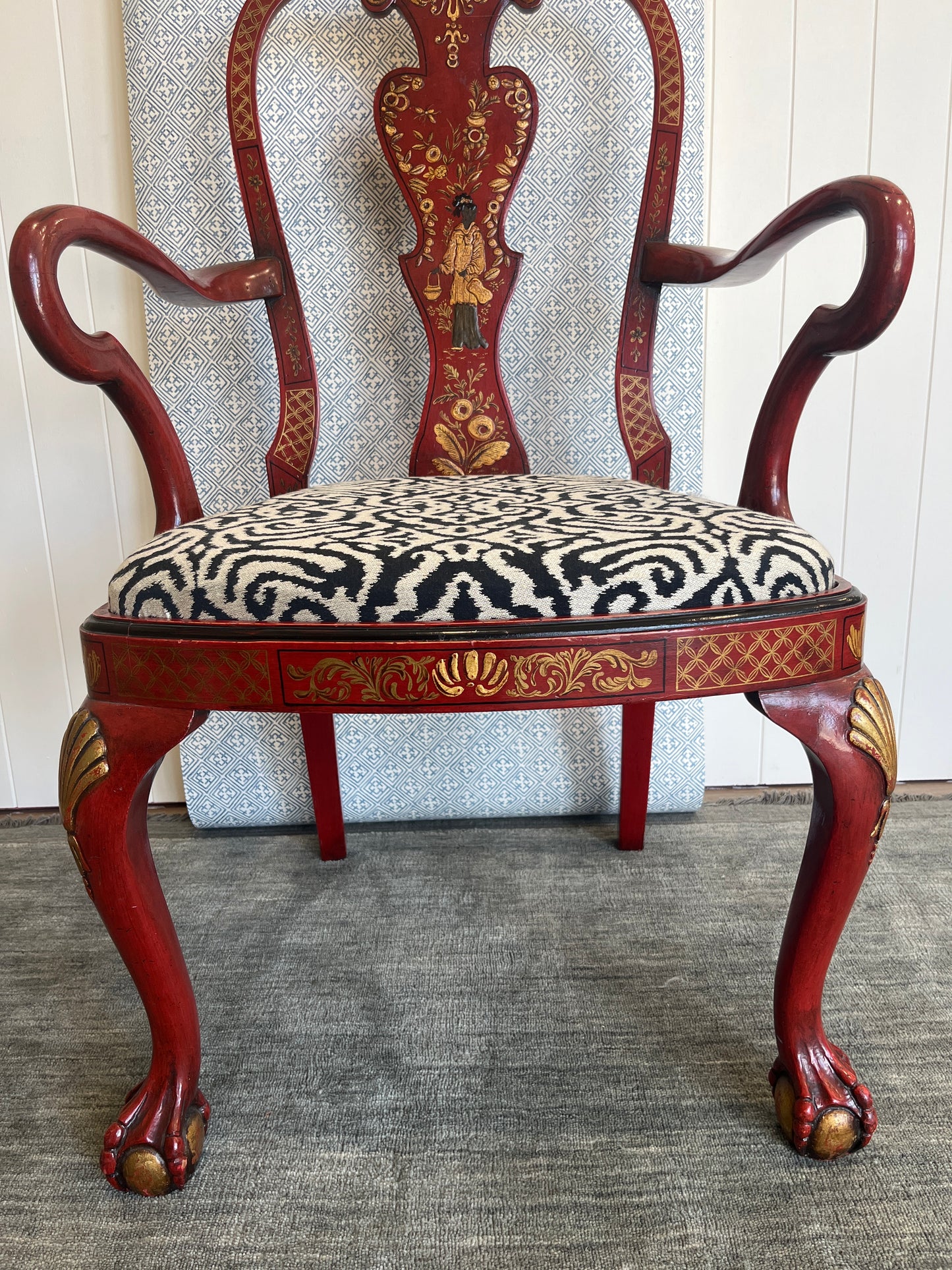 Handpainted Red & Gold Oriental Splat Back Chair
