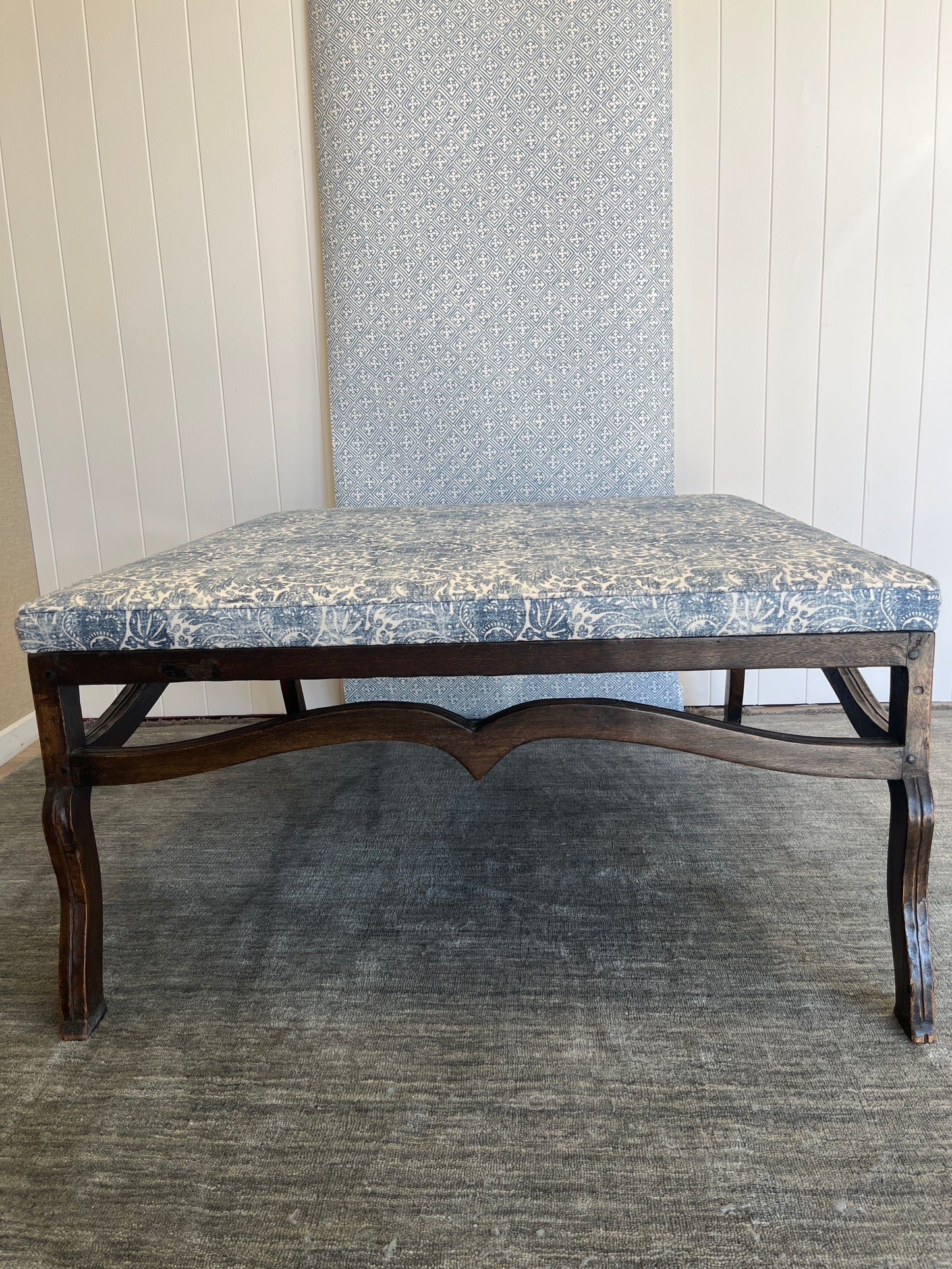 Oak Framed Ottoman With Cupid Bow Detailing