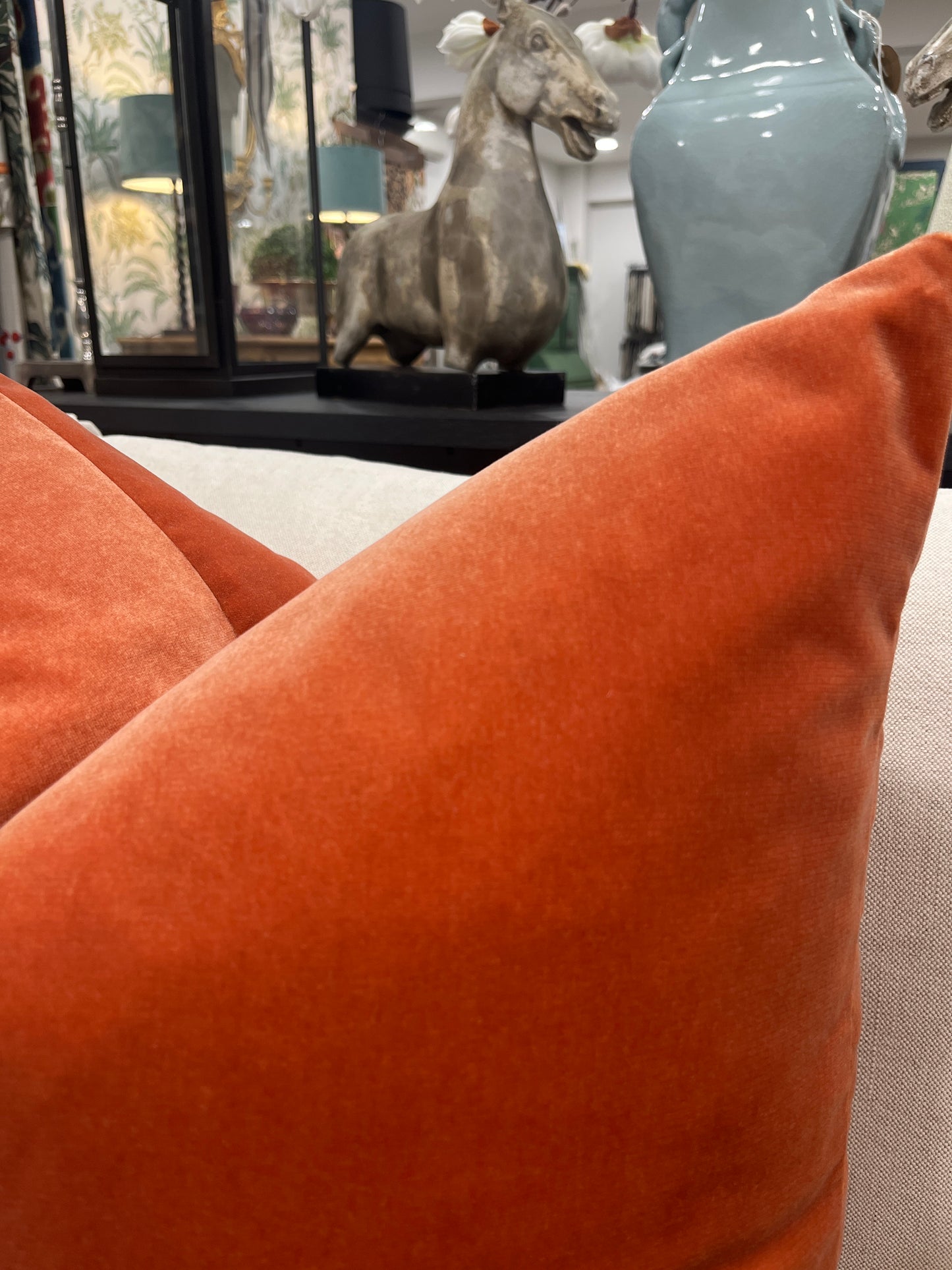 Colefax & Fowler Tangerine Velvet Cushion