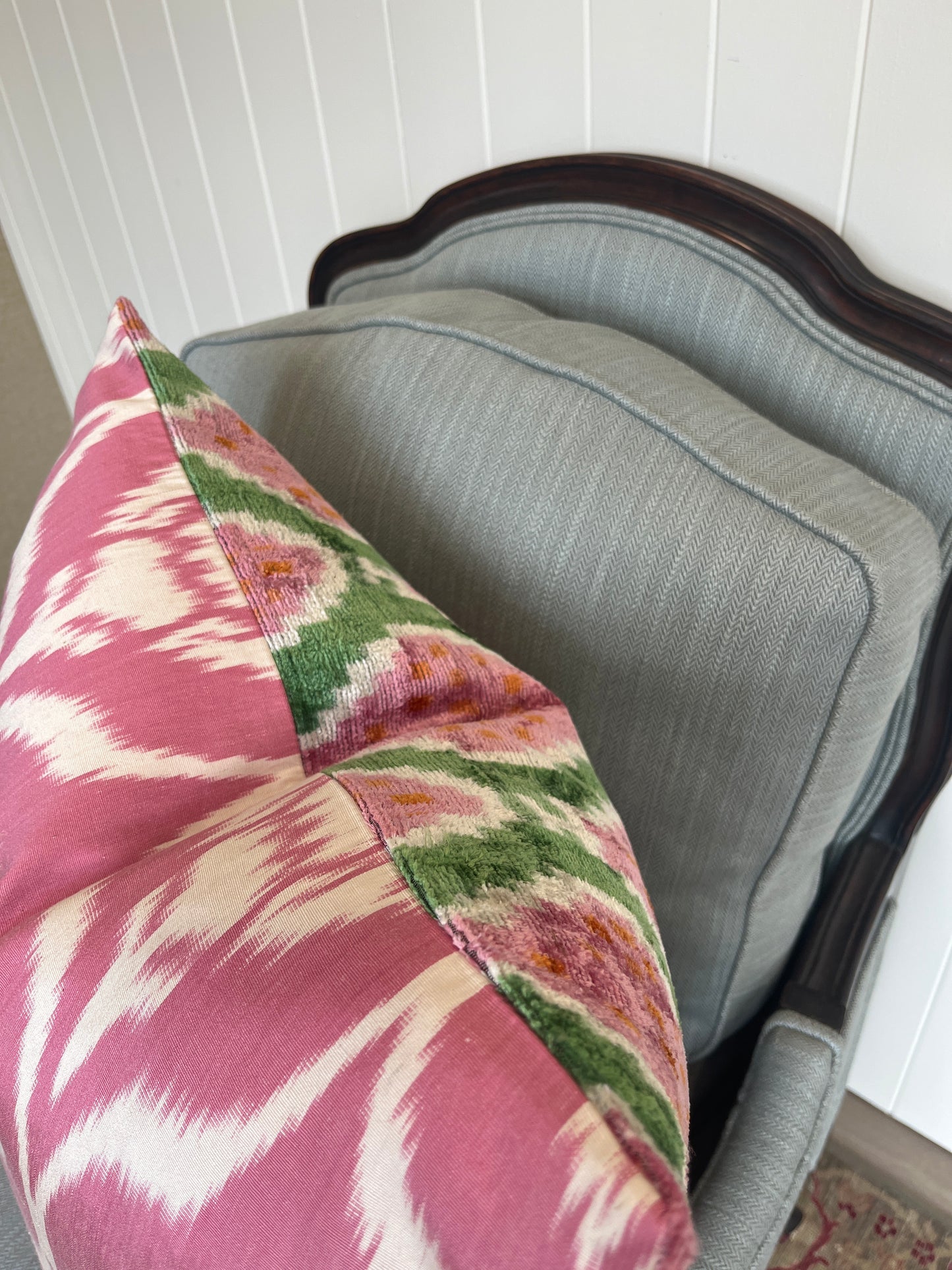 Pink & Green Ikat Cushion