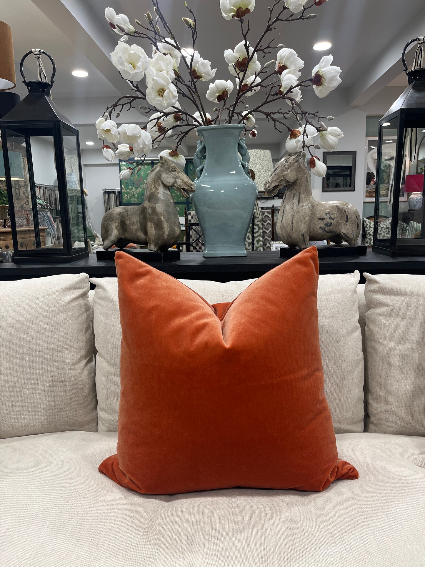 Colefax & Fowler Tangerine Velvet Cushion