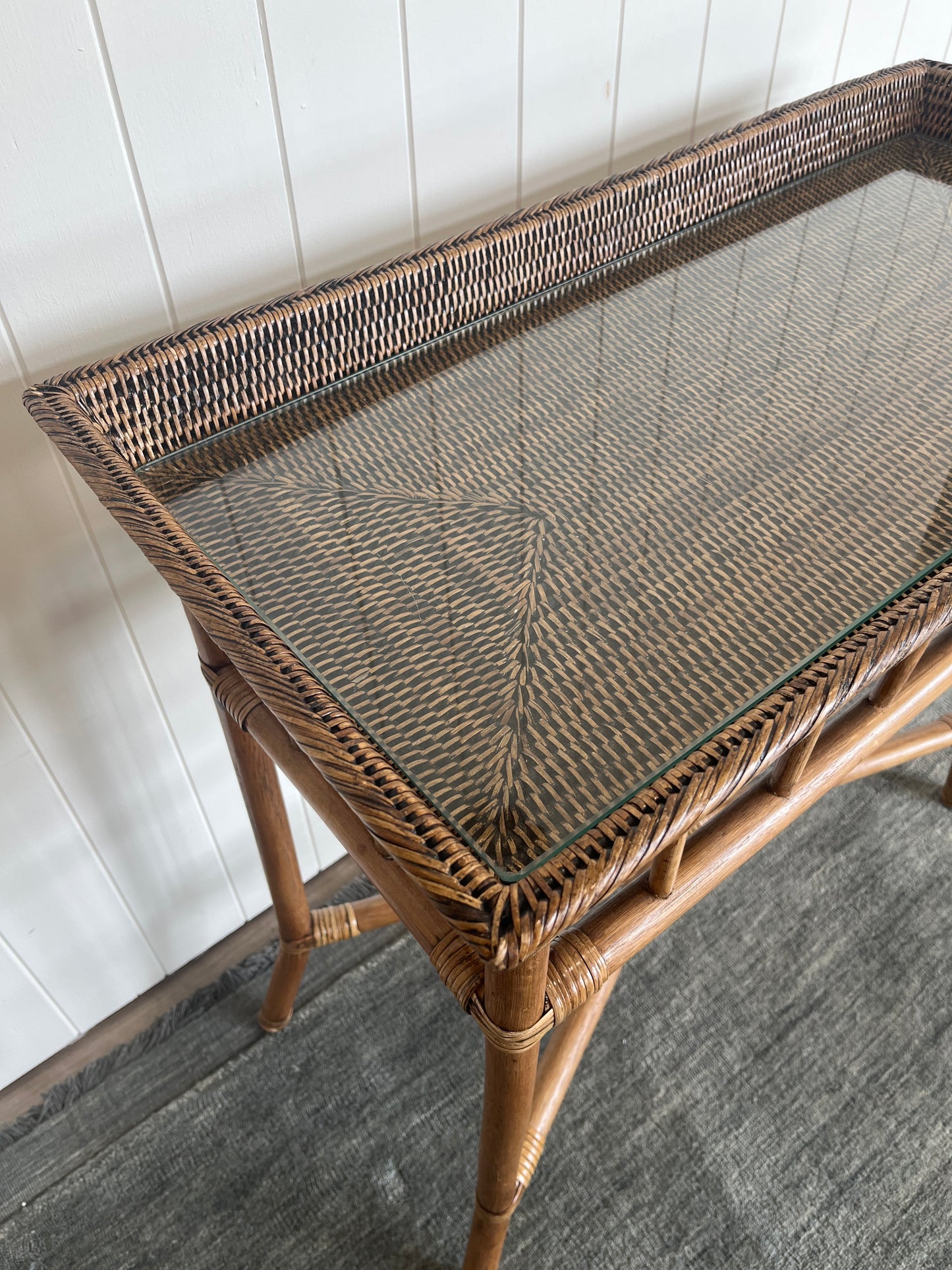 Rattan Console Table with Glass top