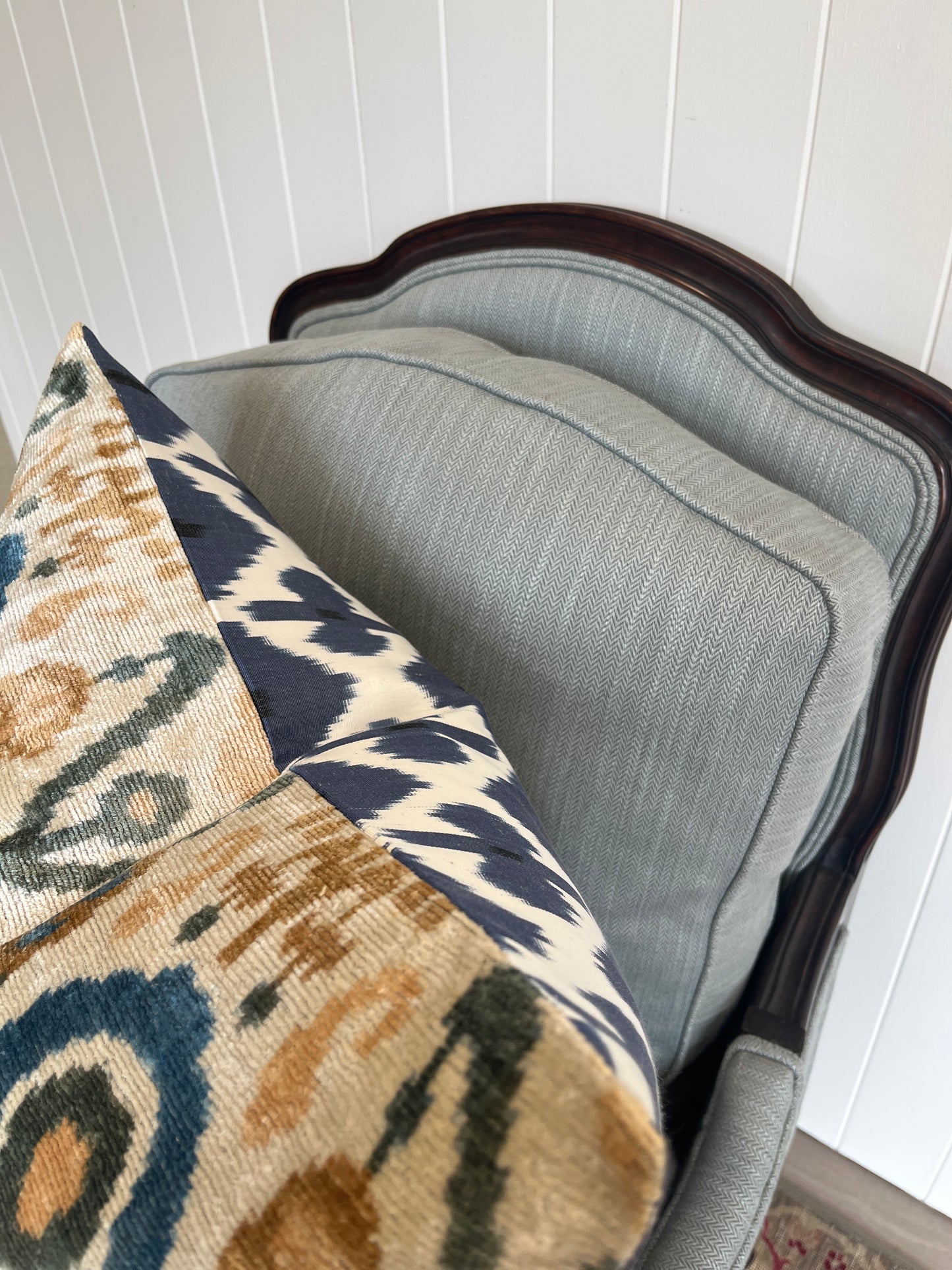 Blue & Cream Ikat Cushion