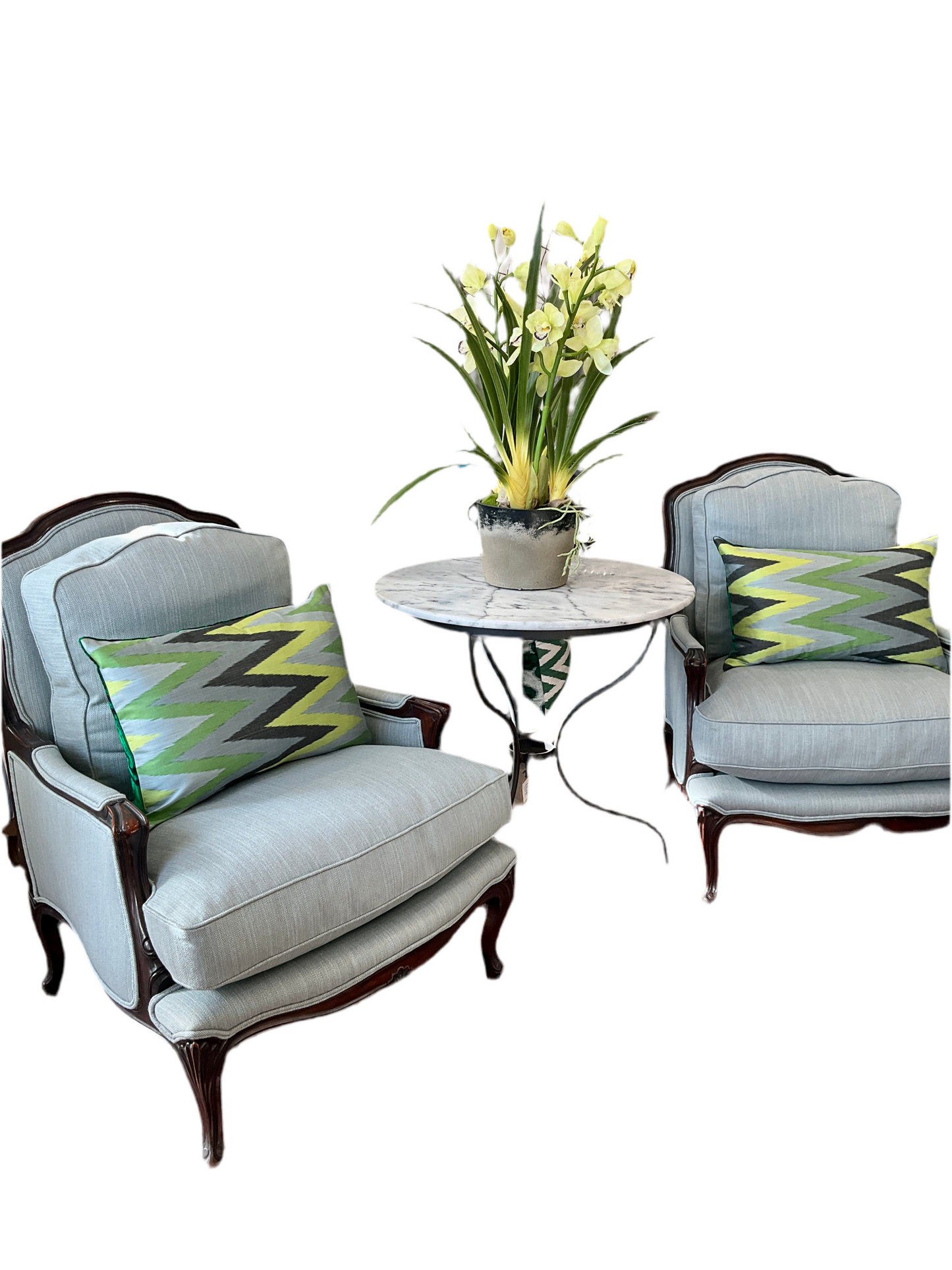 New Oak Framed & Herringbone Pair of Louis Chairs