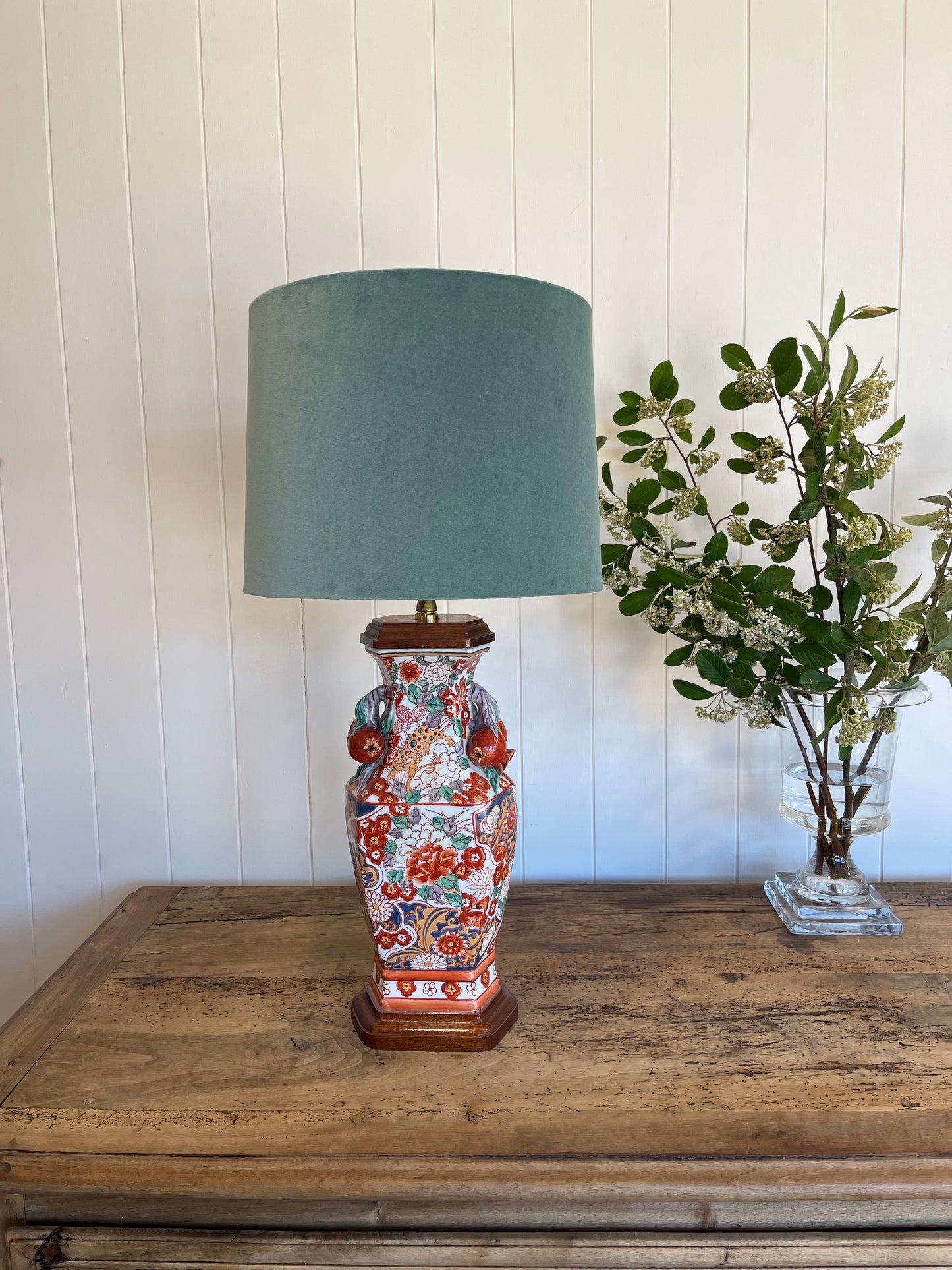 Antique Chinese Pomegranate Handle Oriental Table Lamp