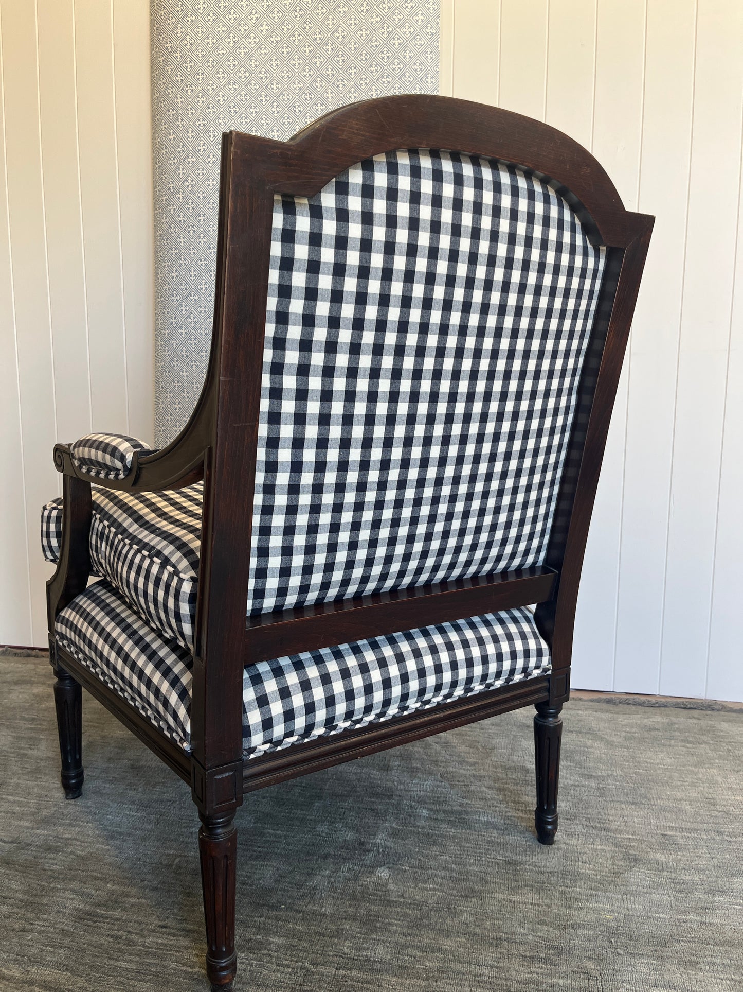 NZ Made Black & White Gingham & Oak Louis Chair
