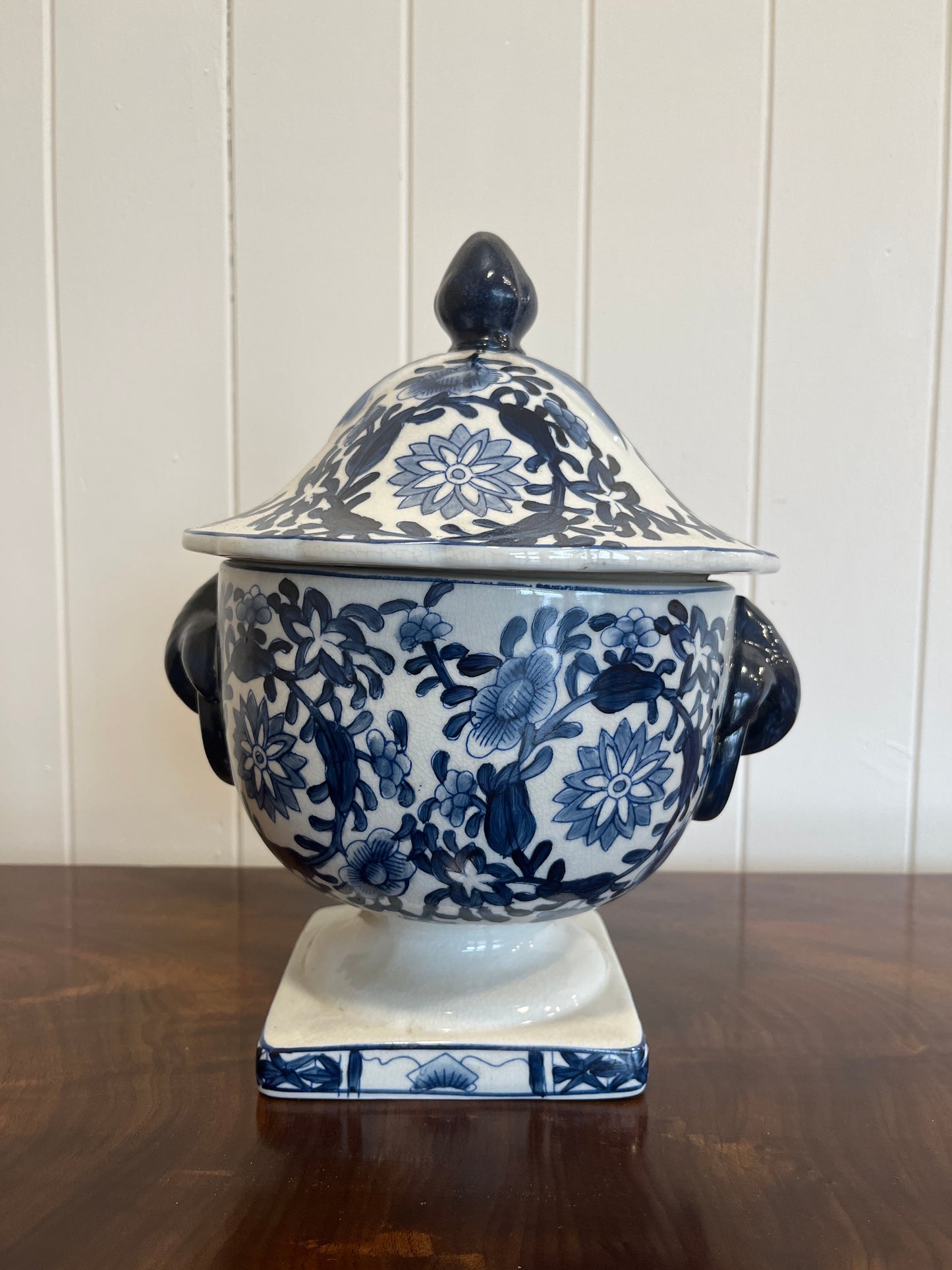 Oriental Blue and White Lidded Urn