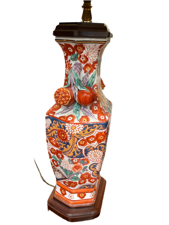 Antique Chinese Pomegranate handle Oriental table lamp