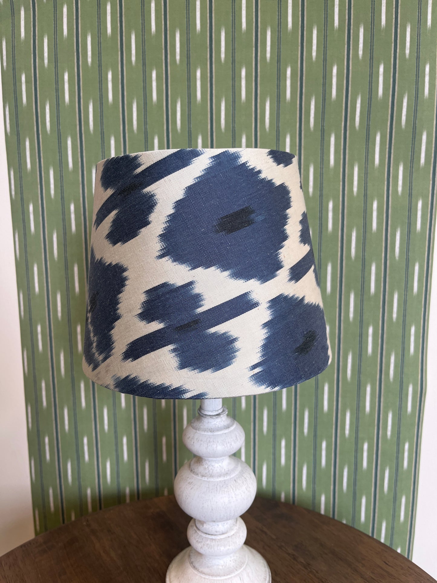 Navy & Cream Silk Ikat Lamp Shade