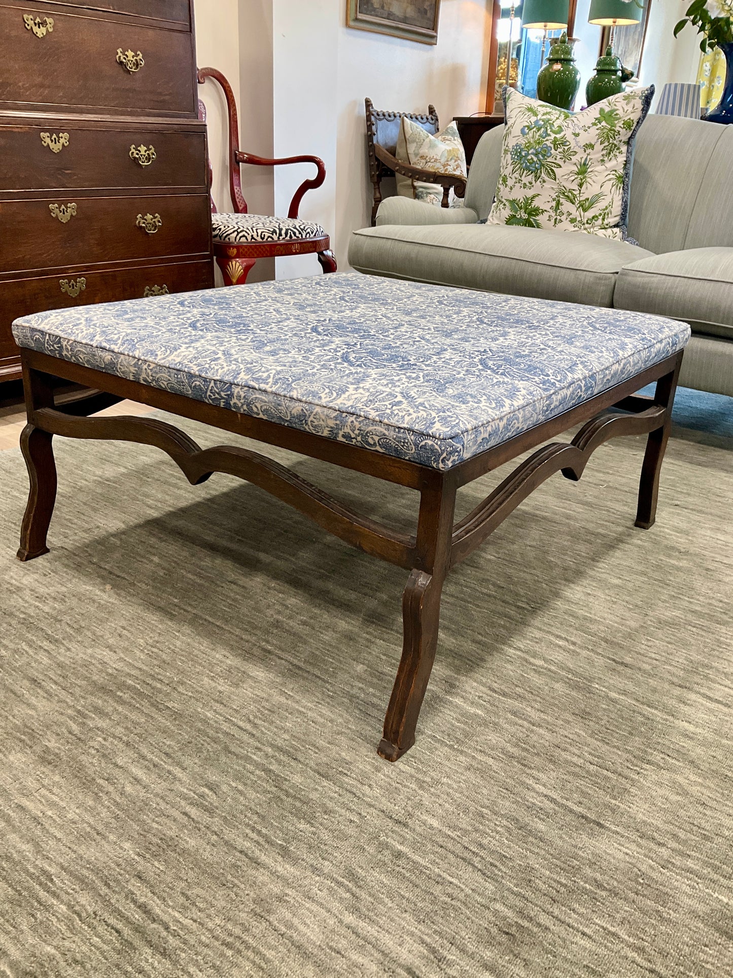 Oak framed with cupids bow detail Ottoman