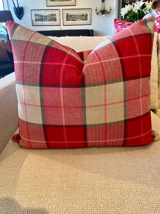 Romo Red & Beige Plaid Cushion