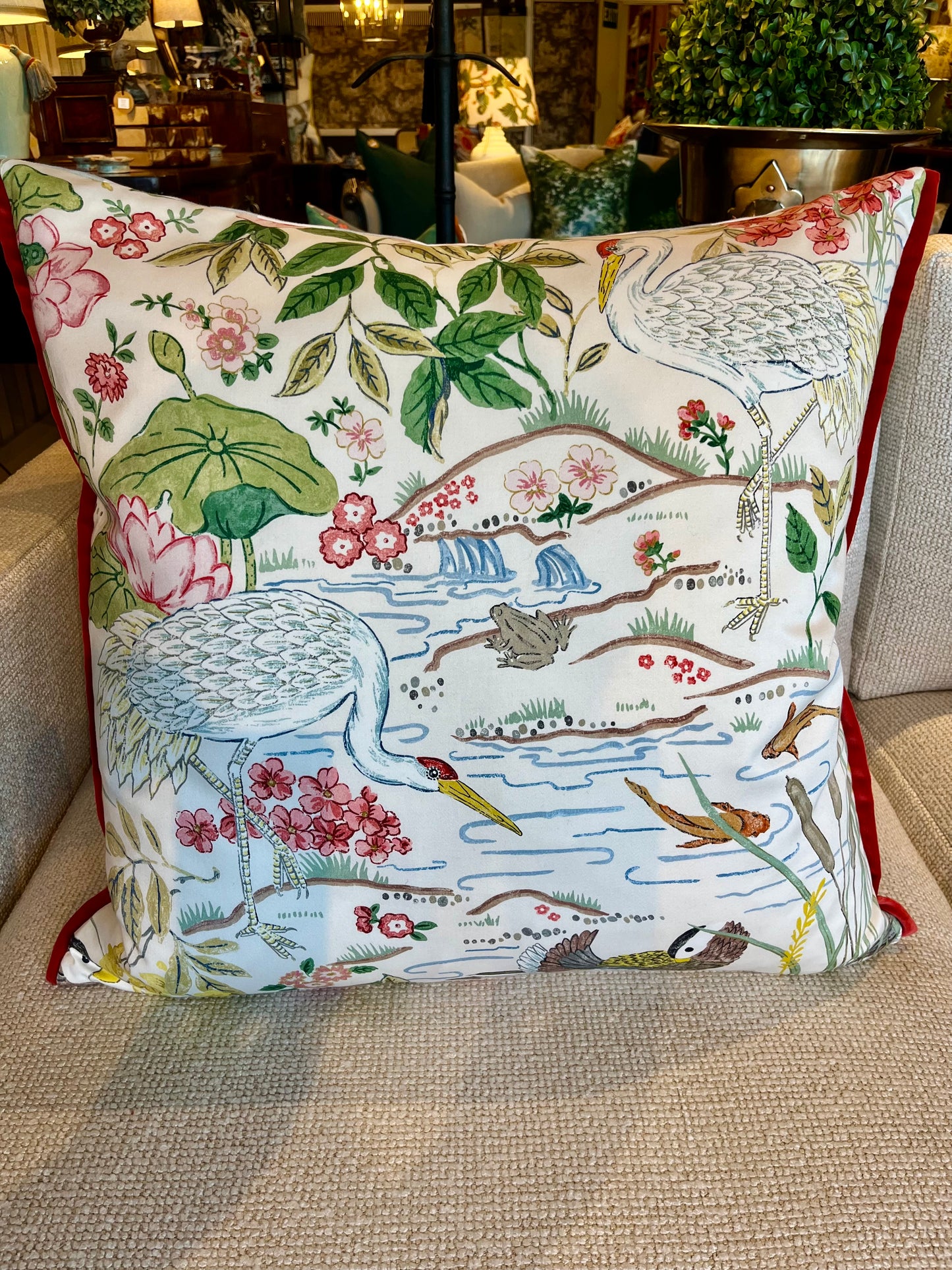 Sanderson Crane & Frog cushion