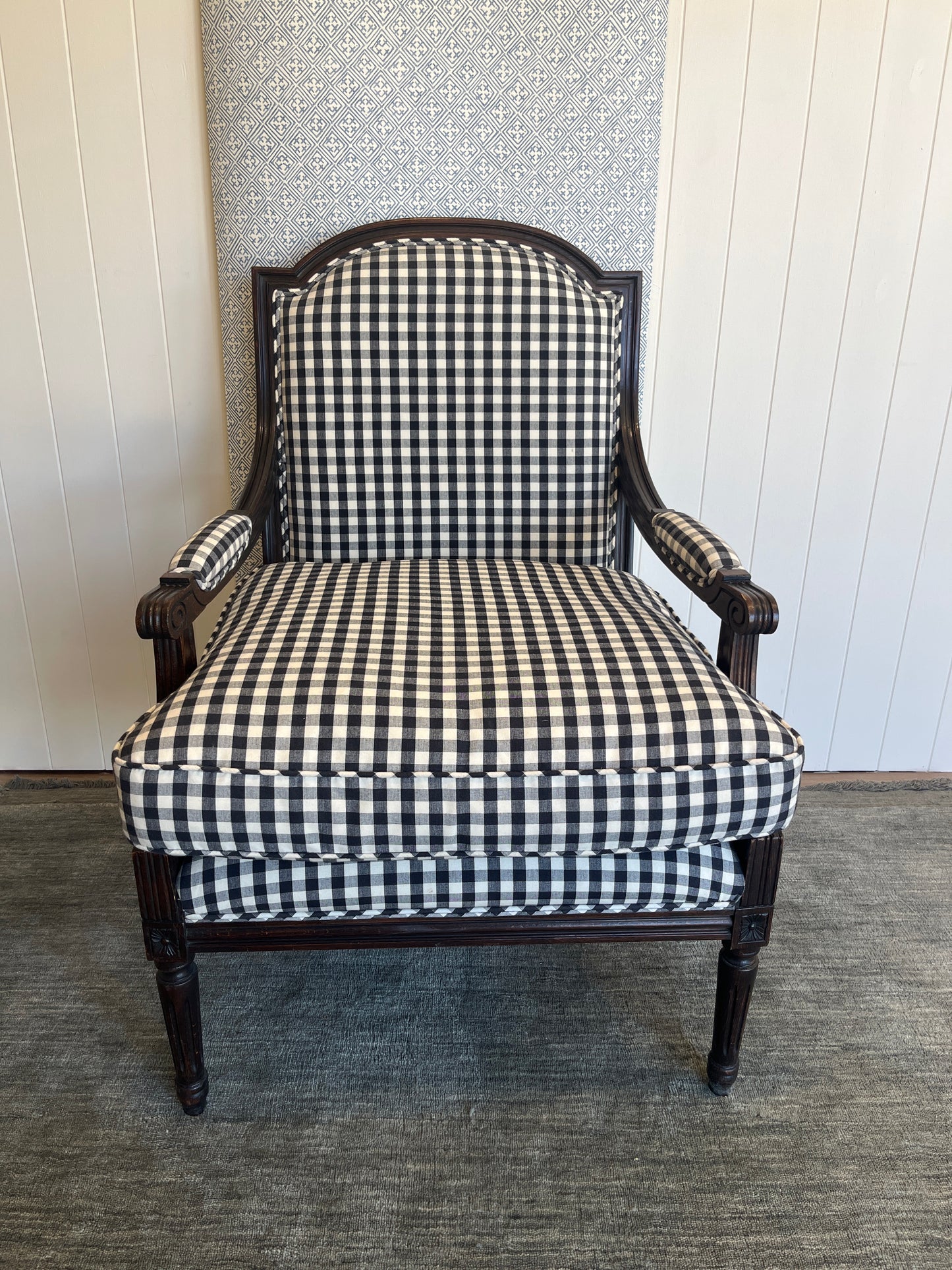 NZ Made Black & White Gingham & Oak Louis Chair