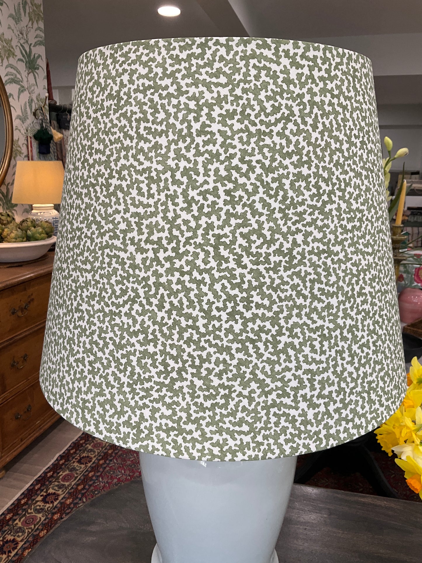 Coral patterned Green Lampshade