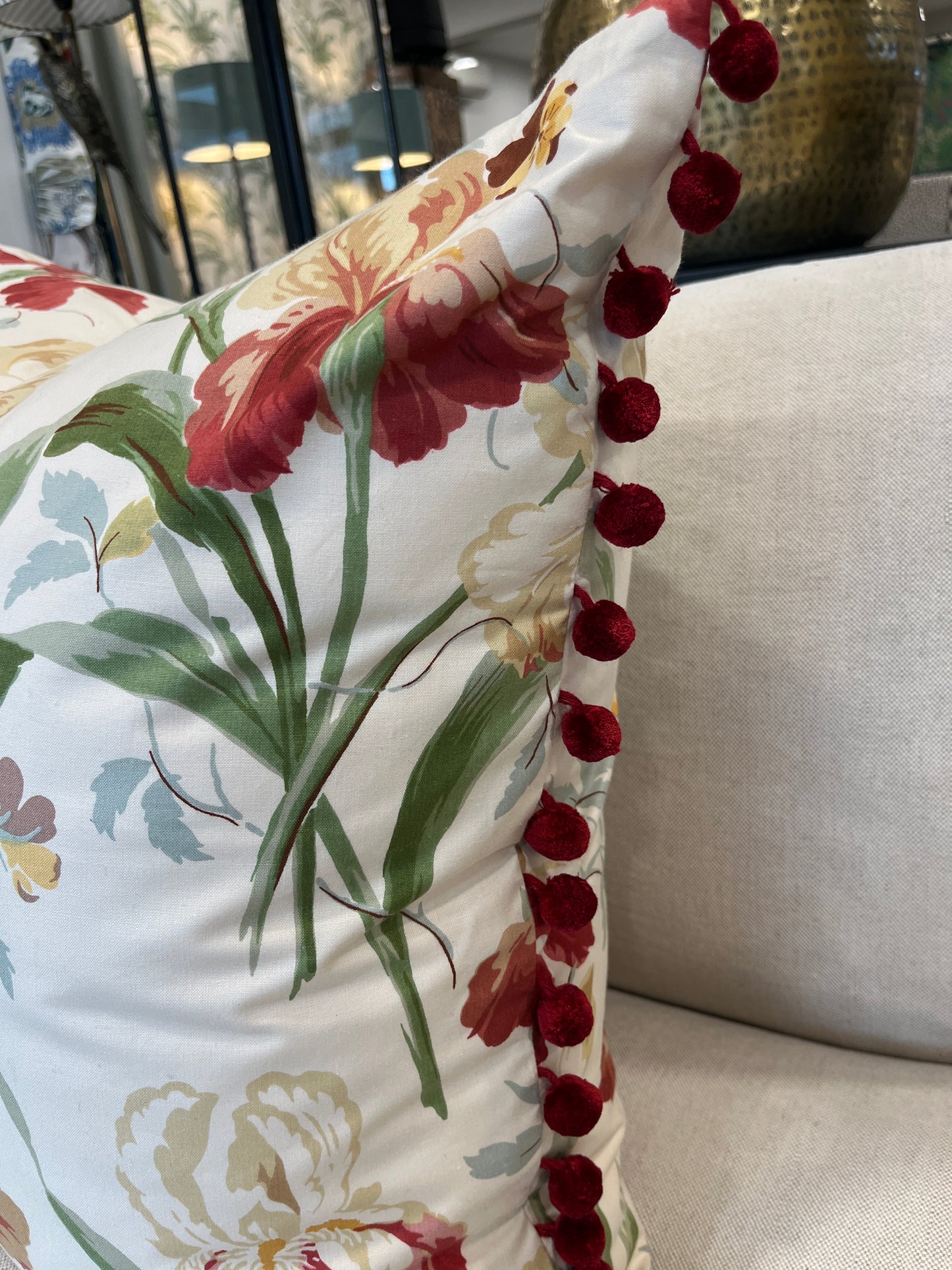 Colefax & Fowler Iris & Pompom Cushion