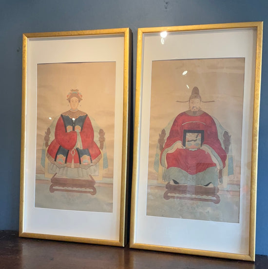 Pair of Qing Dynasty Chinese Ancestor Paintings on Silk