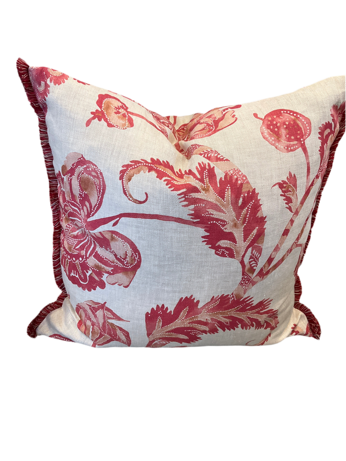 Colefax and Fowler floral cushion with red fringed side detail